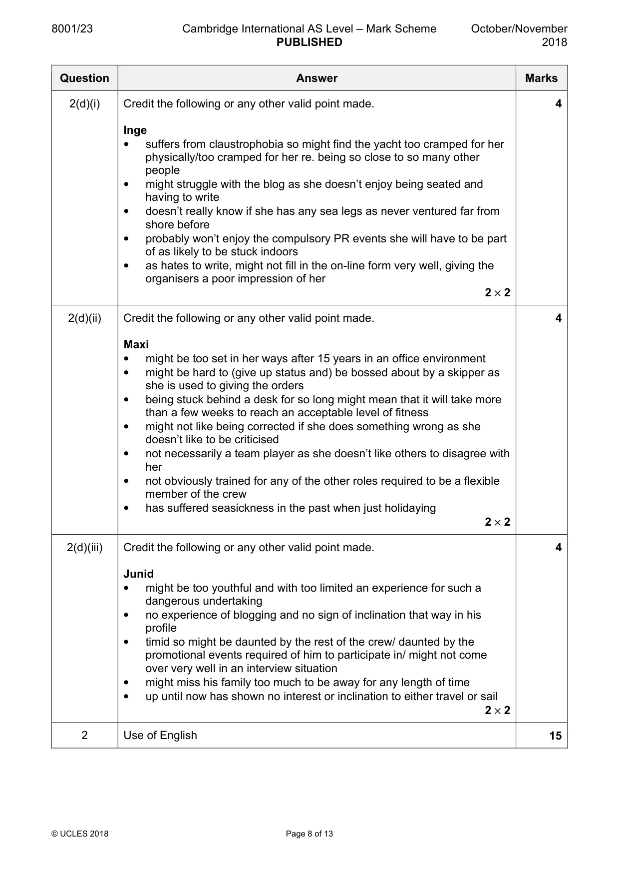 Mark scheme, page 8 of 13