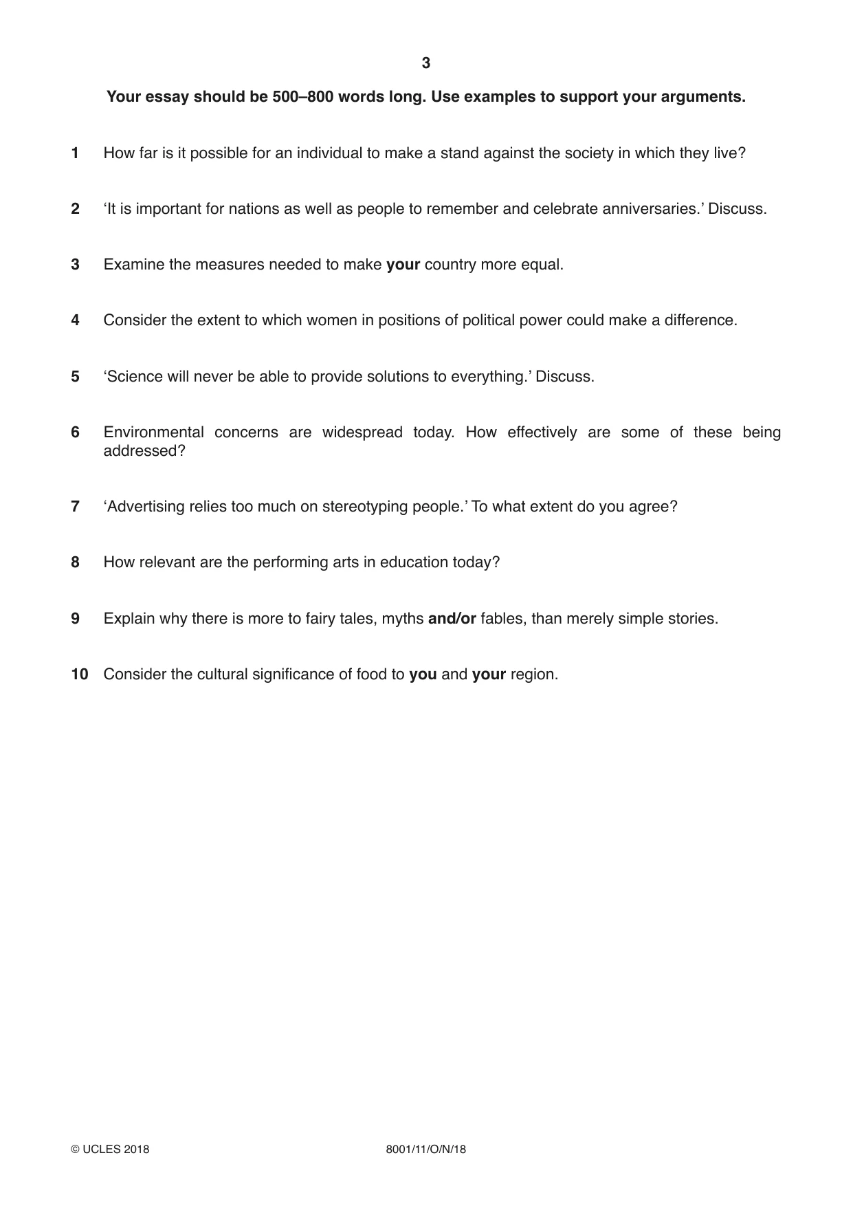 Cambridge A Level General Paper (AS Level only) 8001 2018 Oct/Nov Paper 1 · Variant 1 question paper, page 3 of 4