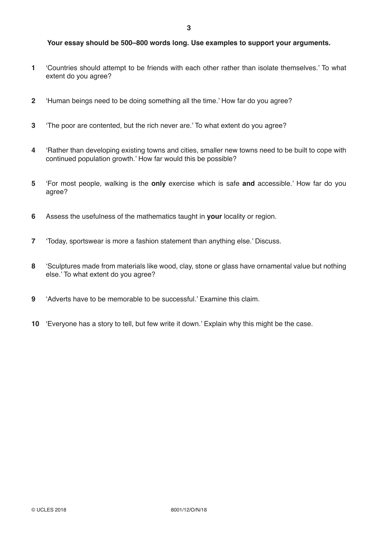 Cambridge A Level General Paper (AS Level only) 8001 2018 Oct/Nov Paper 1 · Variant 2 question paper, page 3 of 4