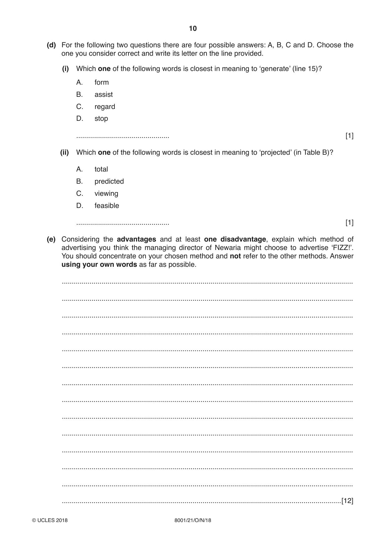 Cambridge A Level General Paper (AS Level only) 8001 2018 Oct/Nov Paper 2 · Variant 1 question paper, page 10 of 12