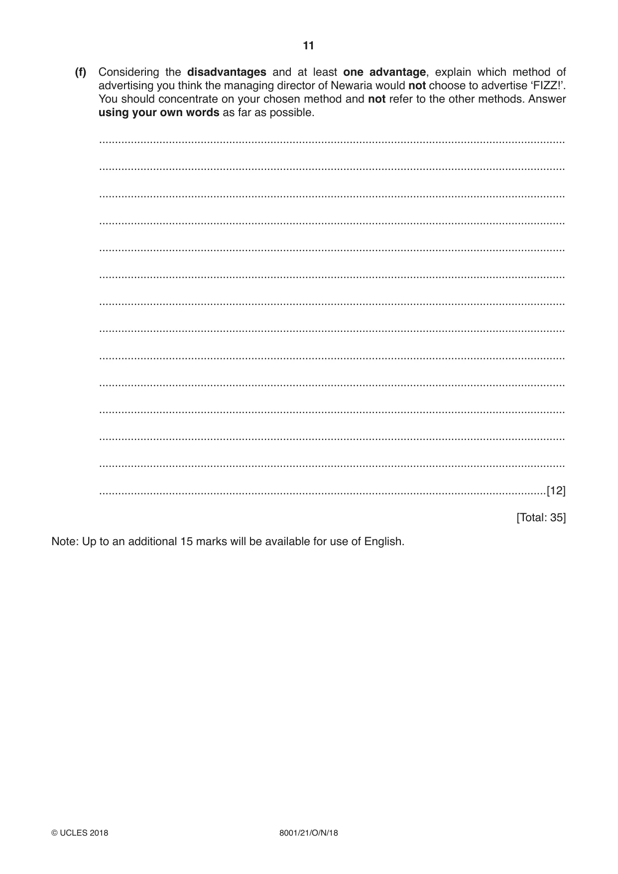 Cambridge A Level General Paper (AS Level only) 8001 2018 Oct/Nov Paper 2 · Variant 1 question paper, page 11 of 12