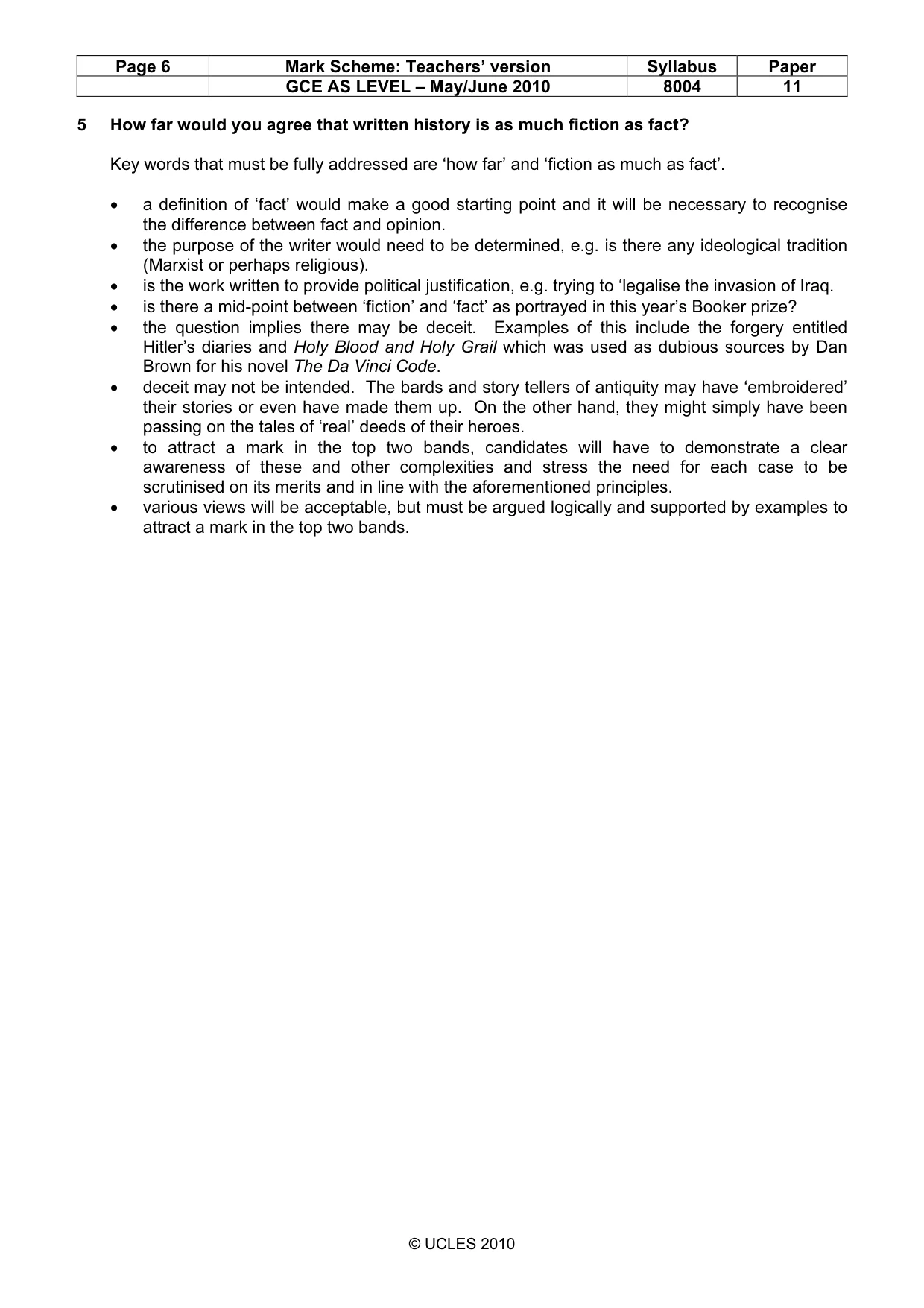 Mark scheme, page 6 of 10