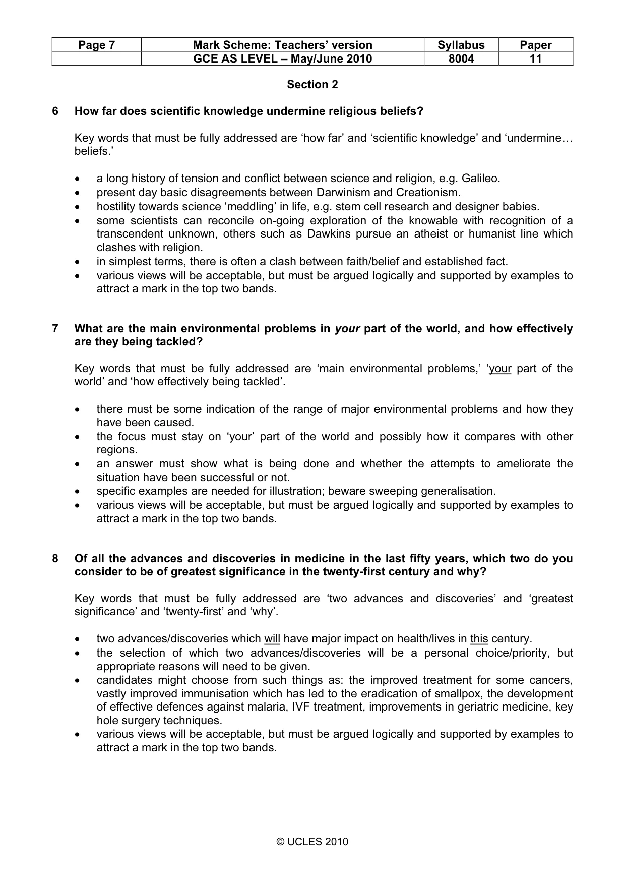 Mark scheme, page 7 of 10
