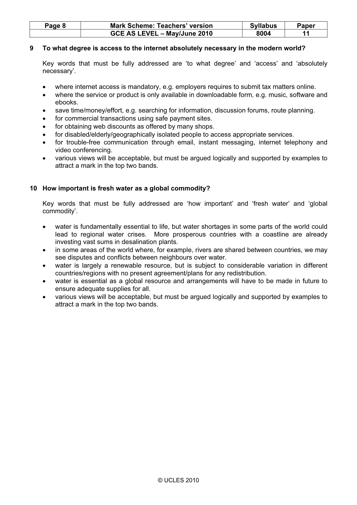 Mark scheme, page 8 of 10