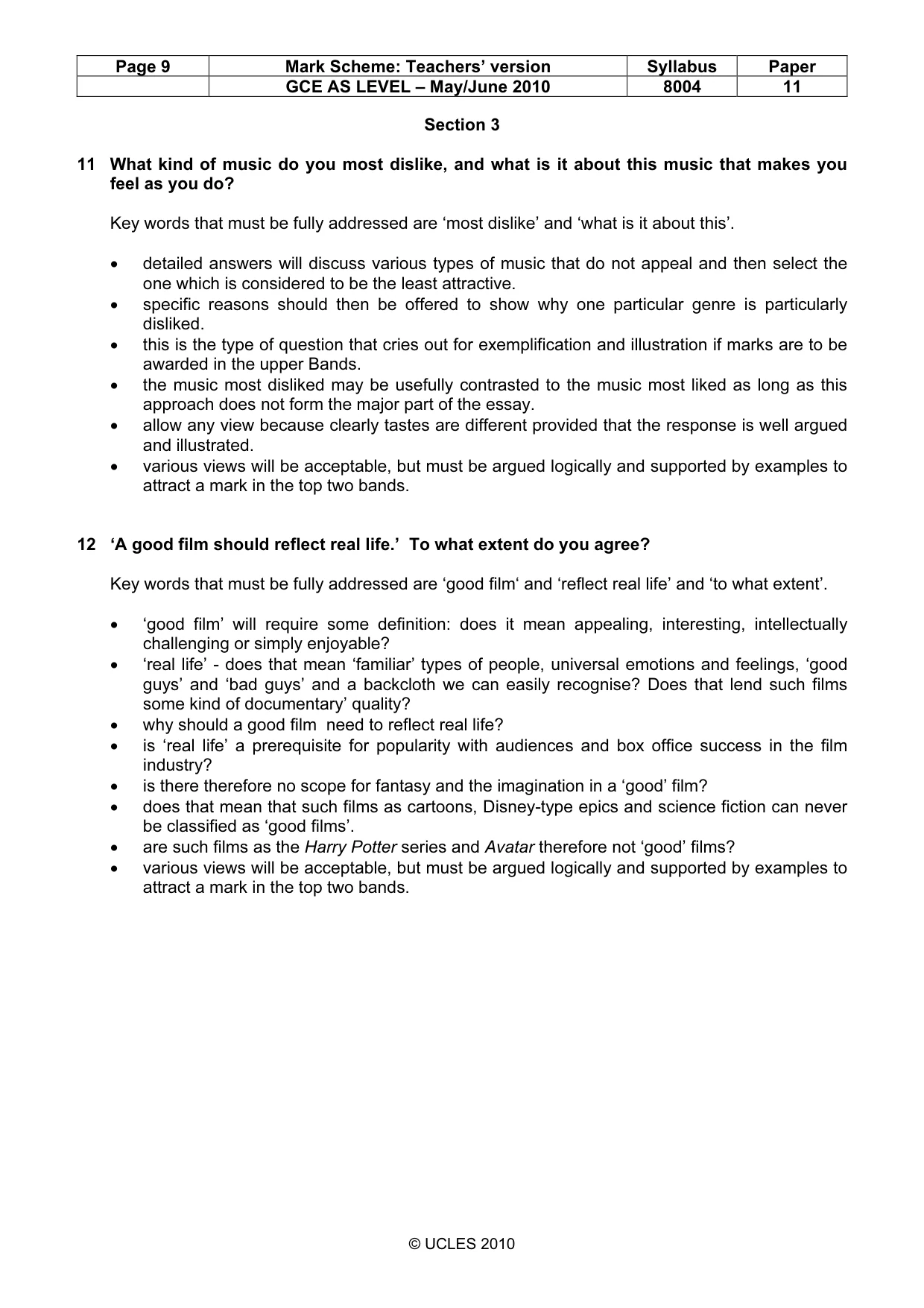 Mark scheme, page 9 of 10