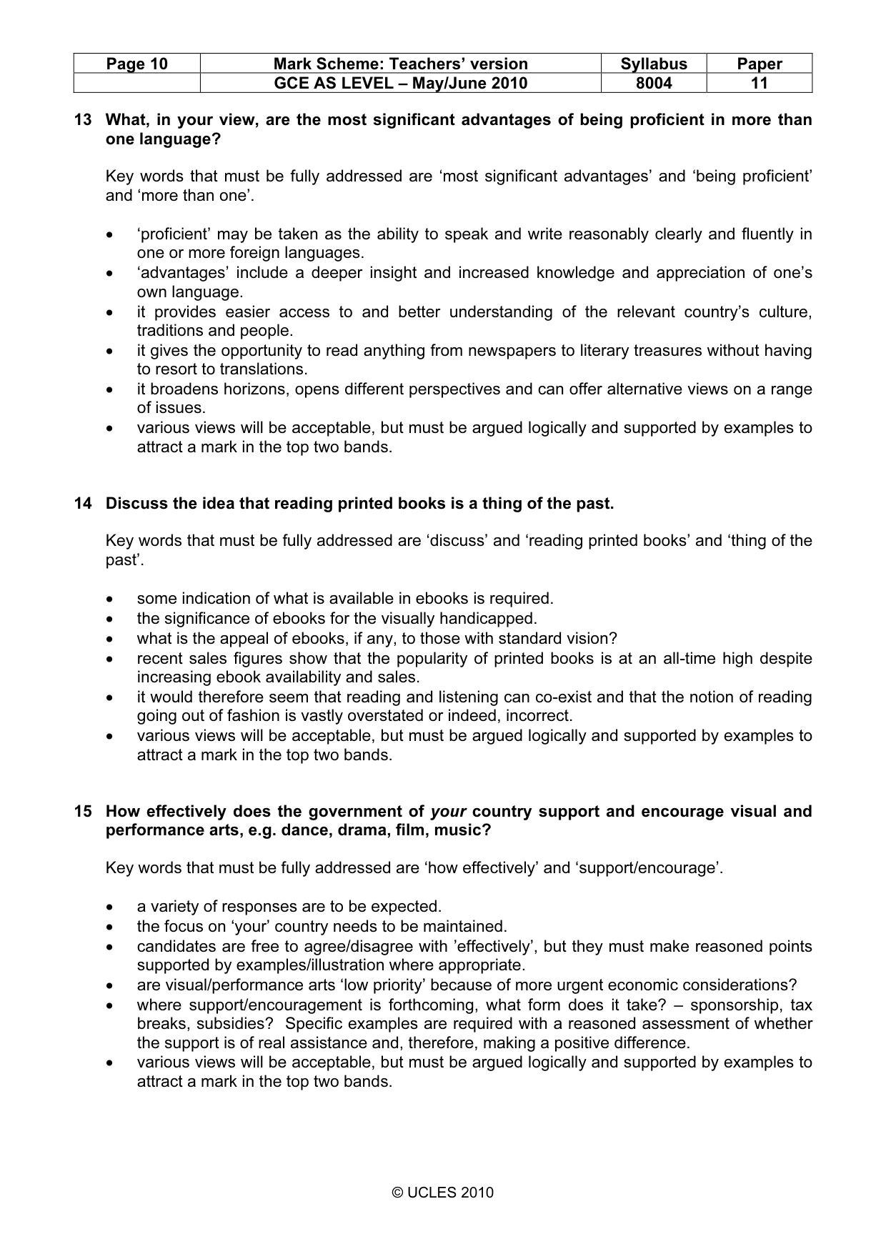 Mark scheme, page 10 of 10