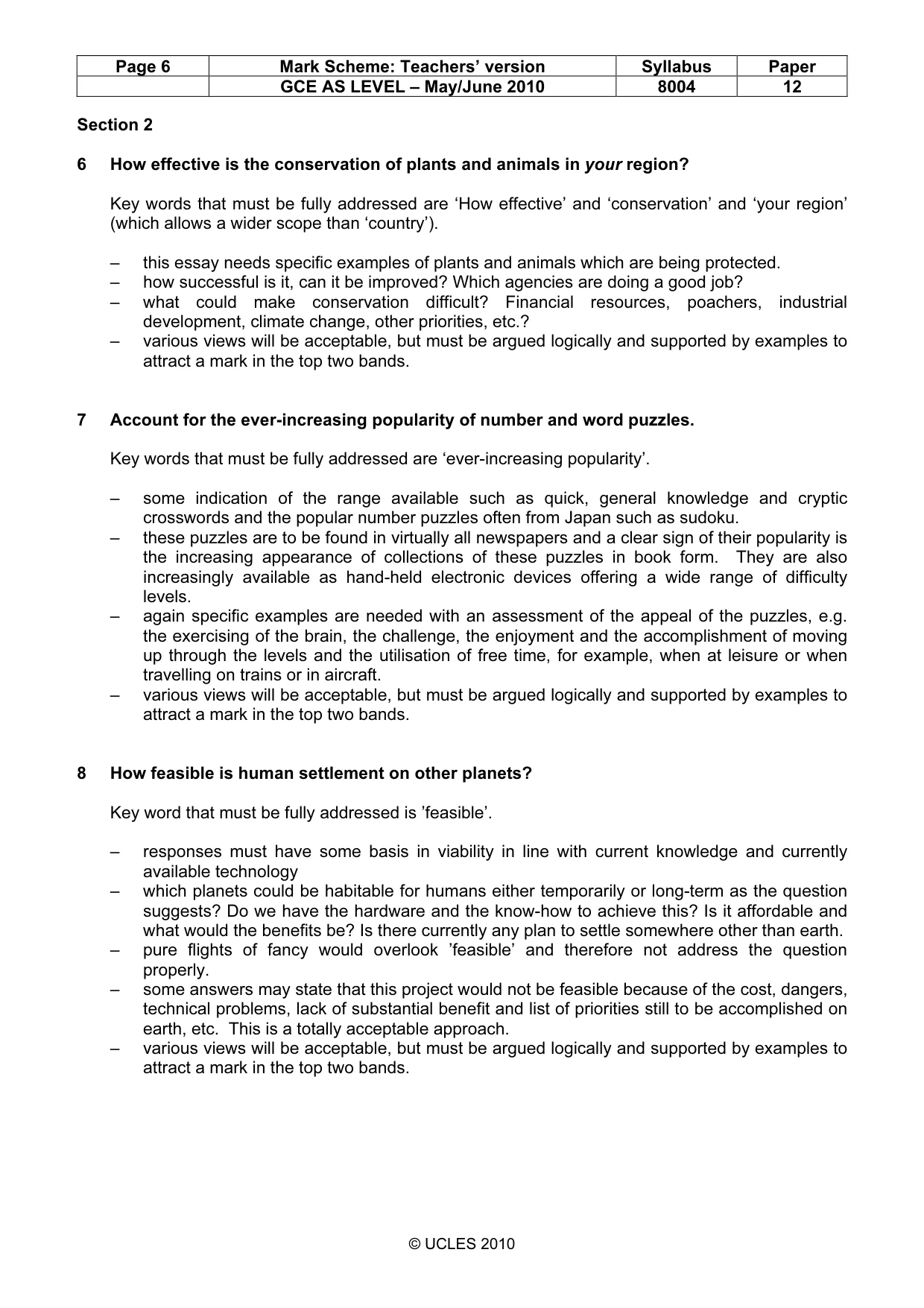 Mark scheme, page 6 of 9