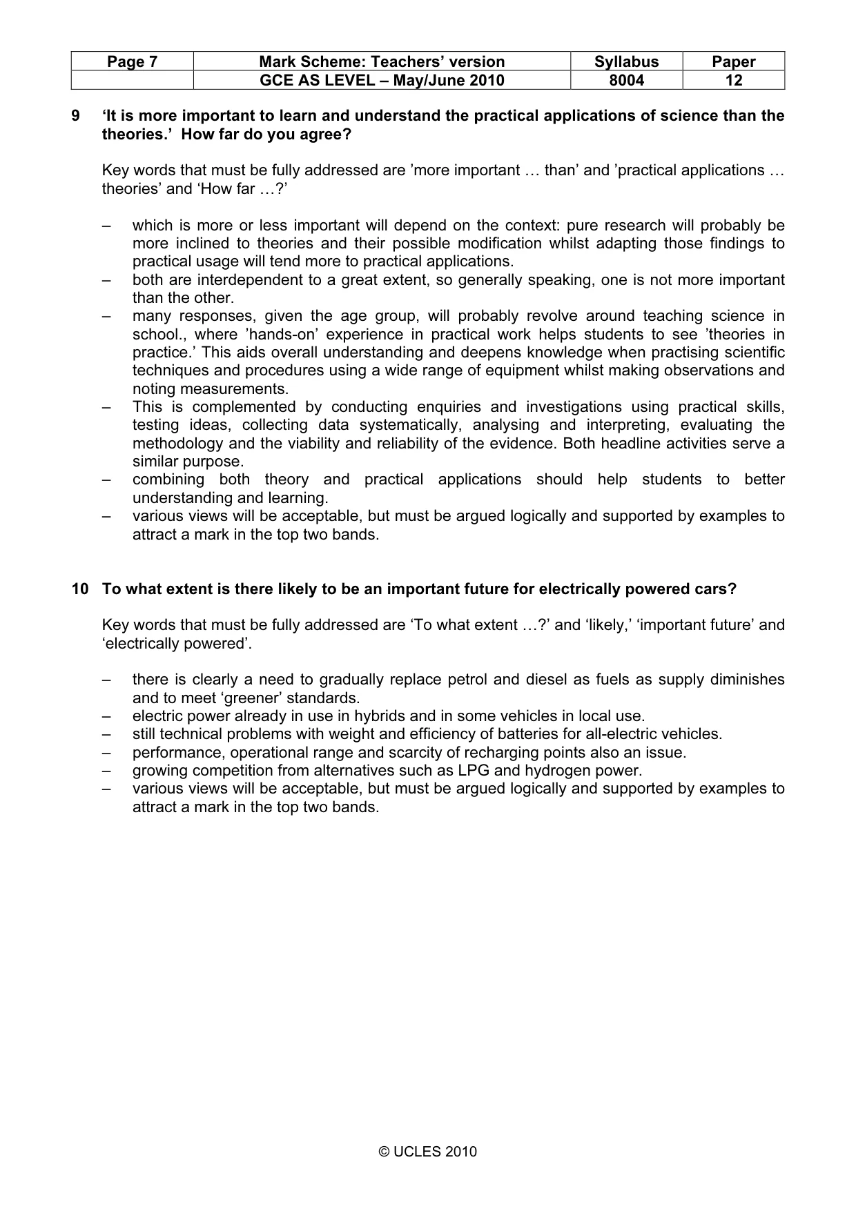Mark scheme, page 7 of 9