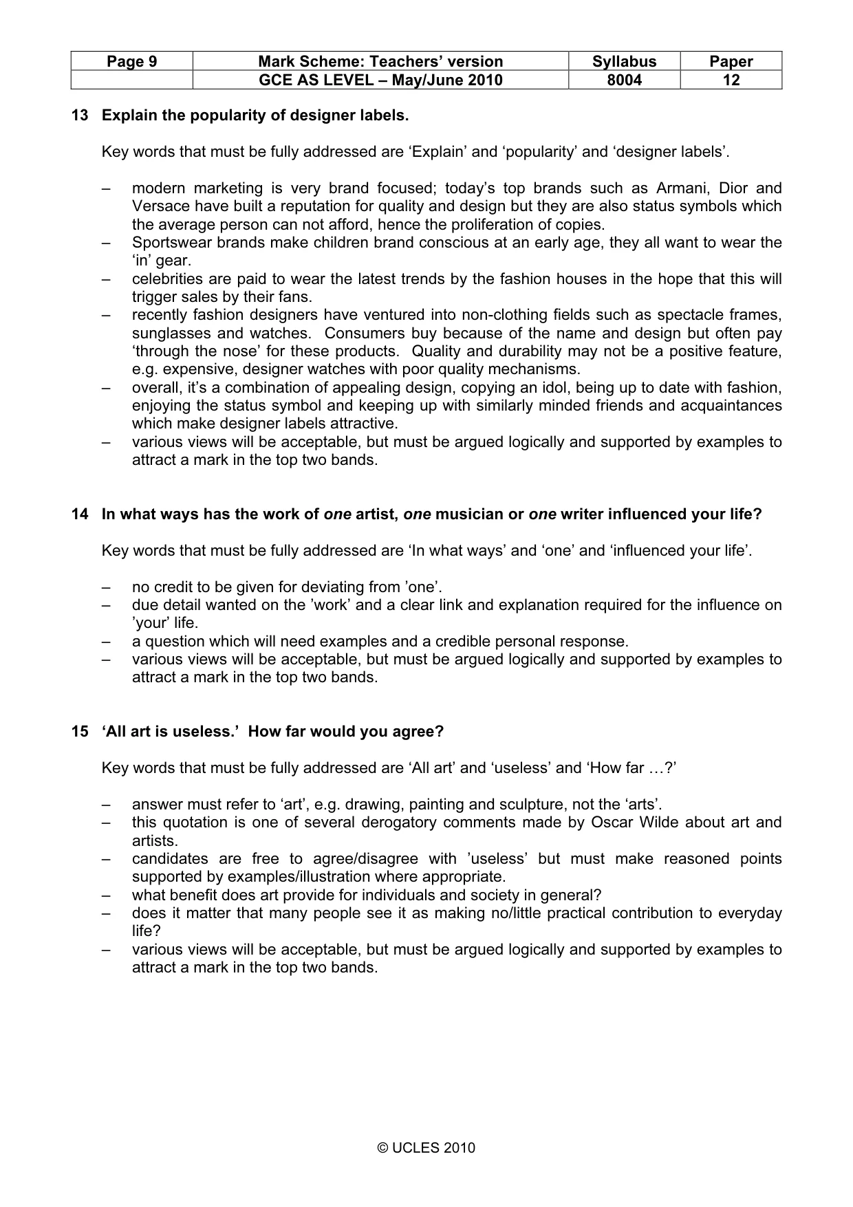 Mark scheme, page 9 of 9