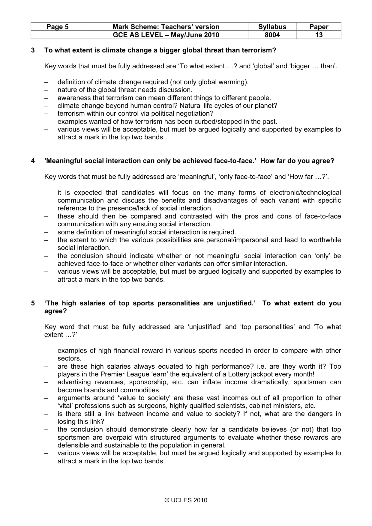 Mark scheme, page 5 of 9