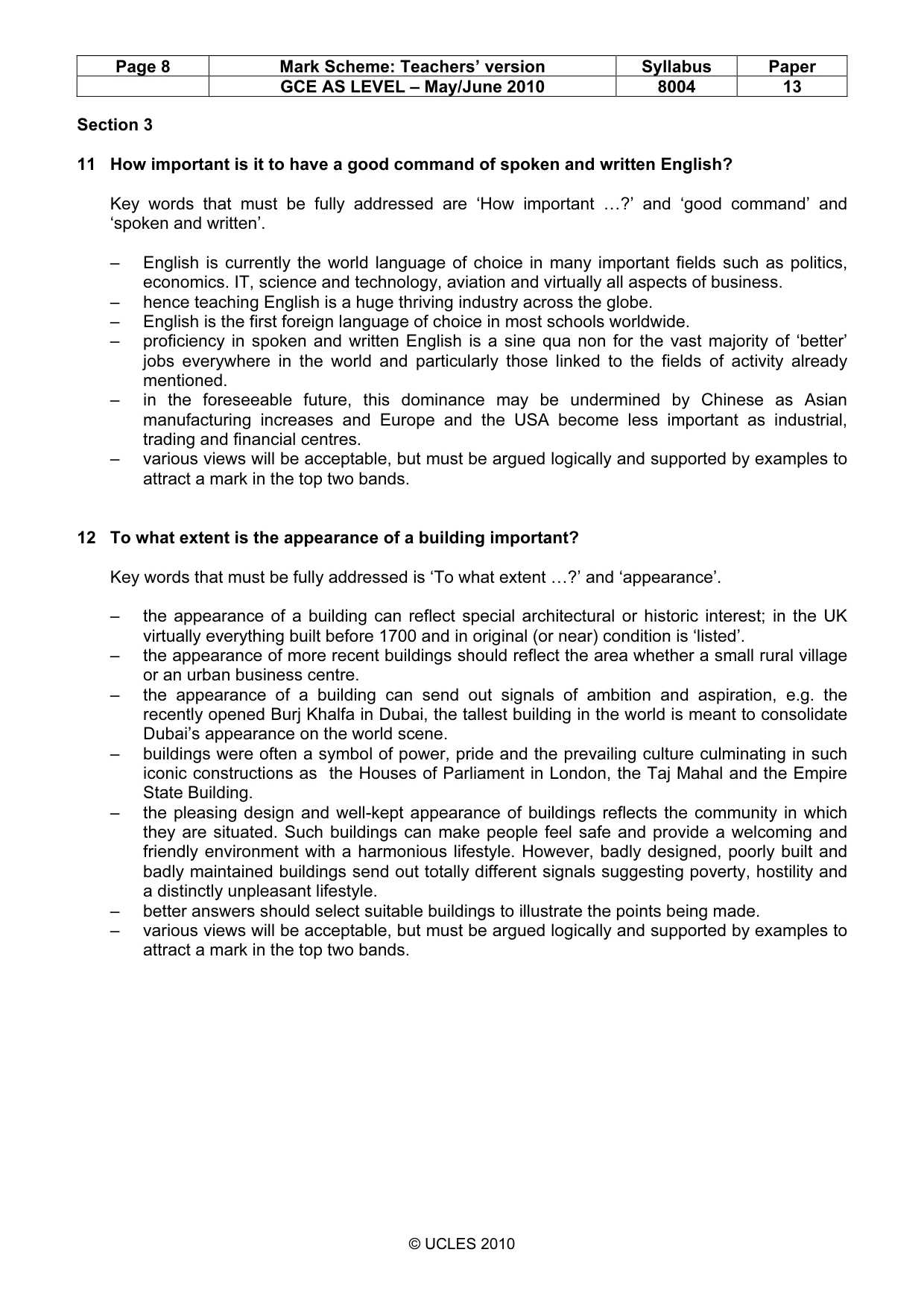 Mark scheme, page 8 of 9