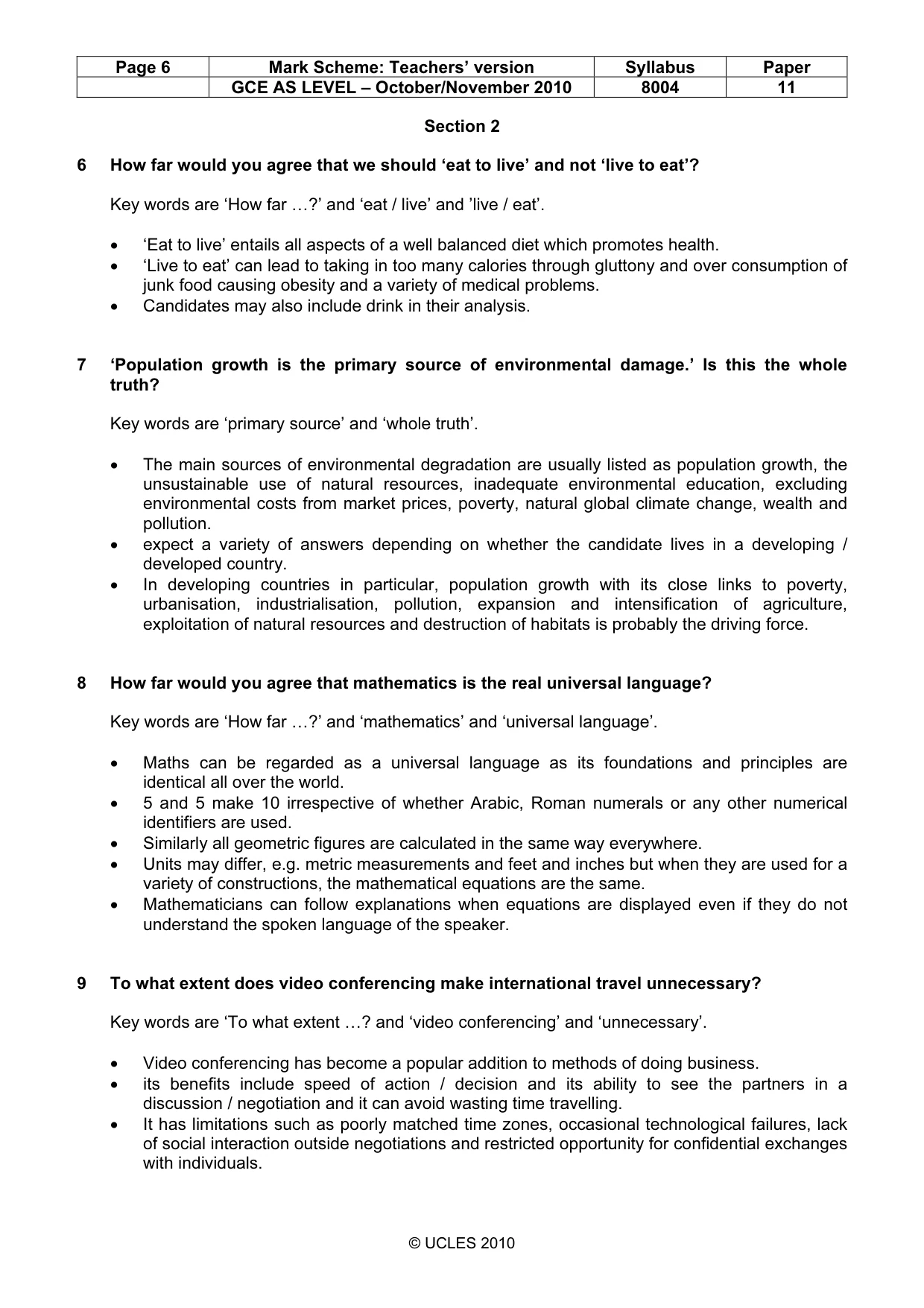 Mark scheme, page 6 of 9