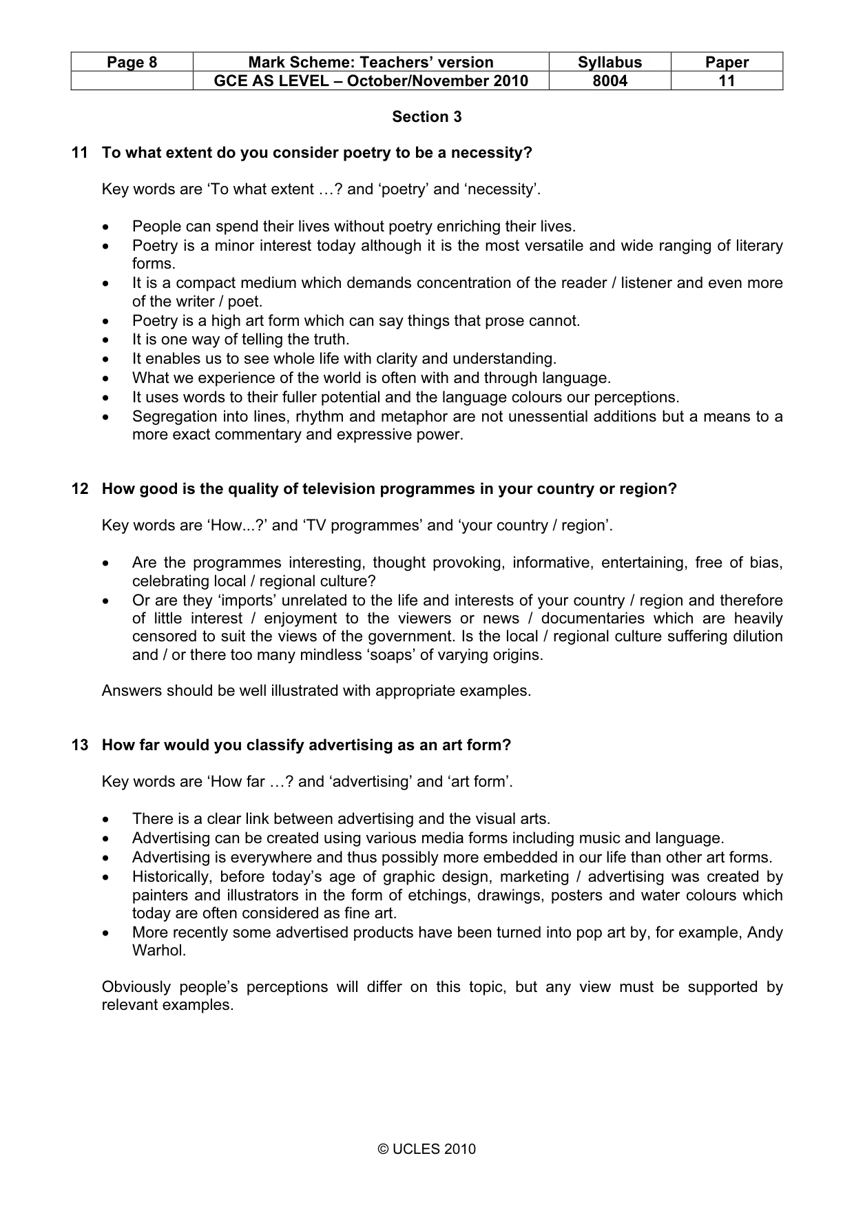 Mark scheme, page 8 of 9