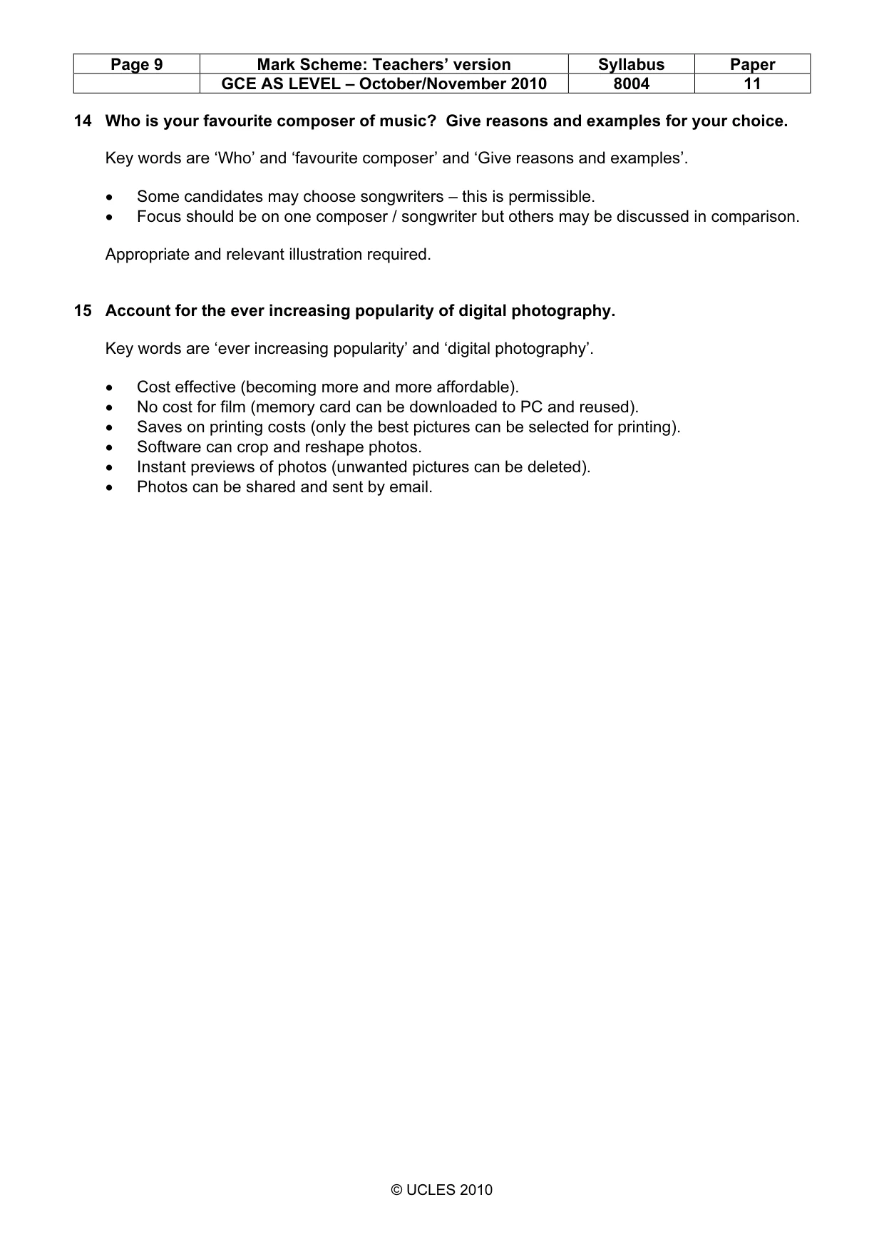 Mark scheme, page 9 of 9