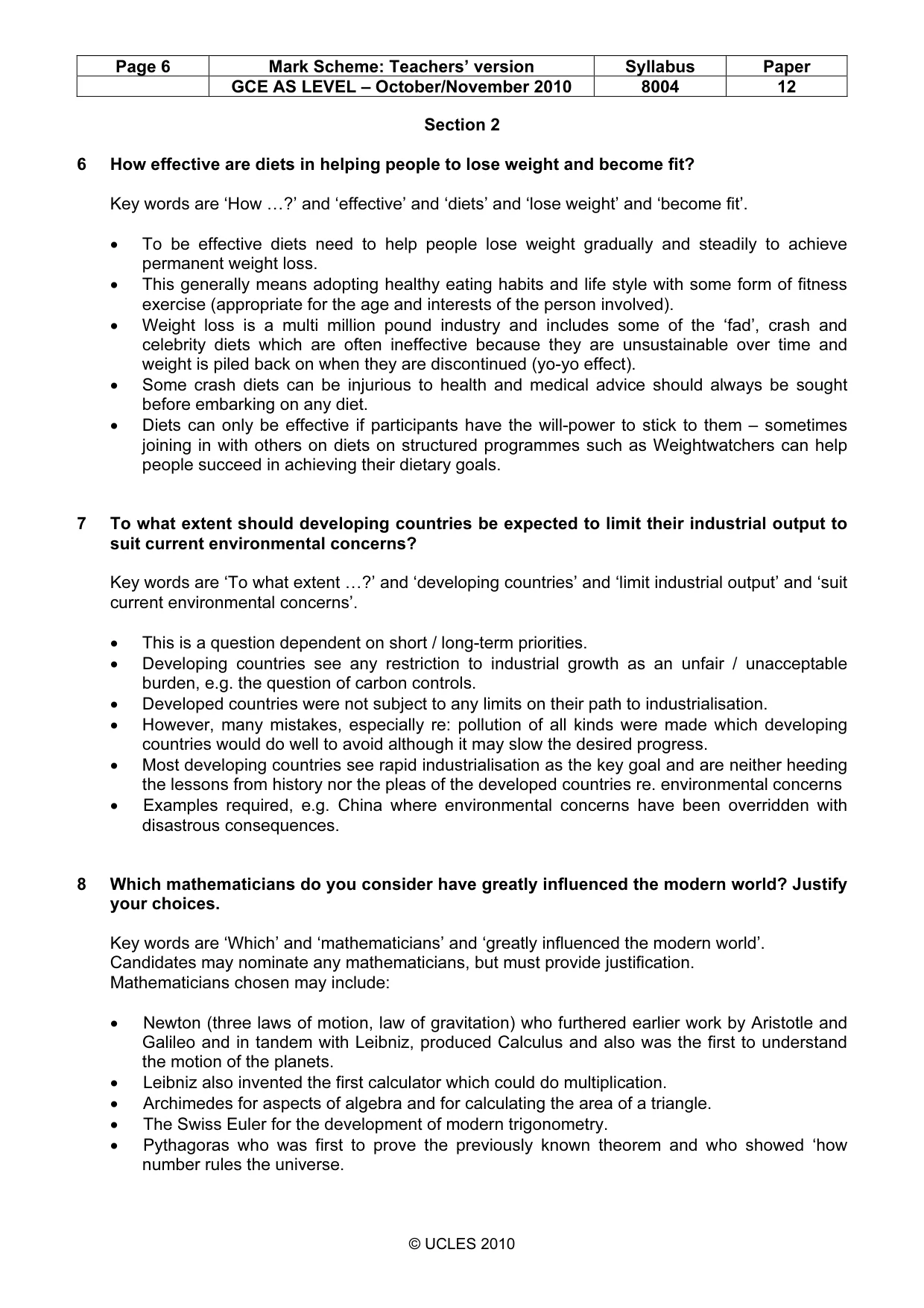 Mark scheme, page 6 of 9