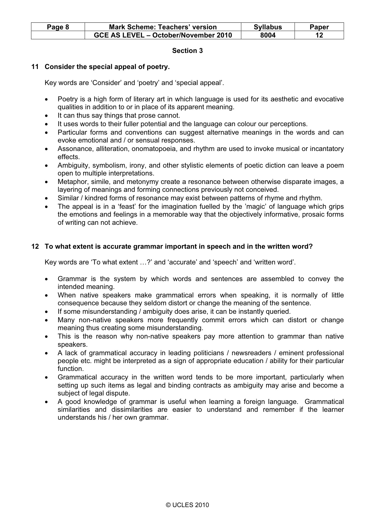 Mark scheme, page 8 of 9