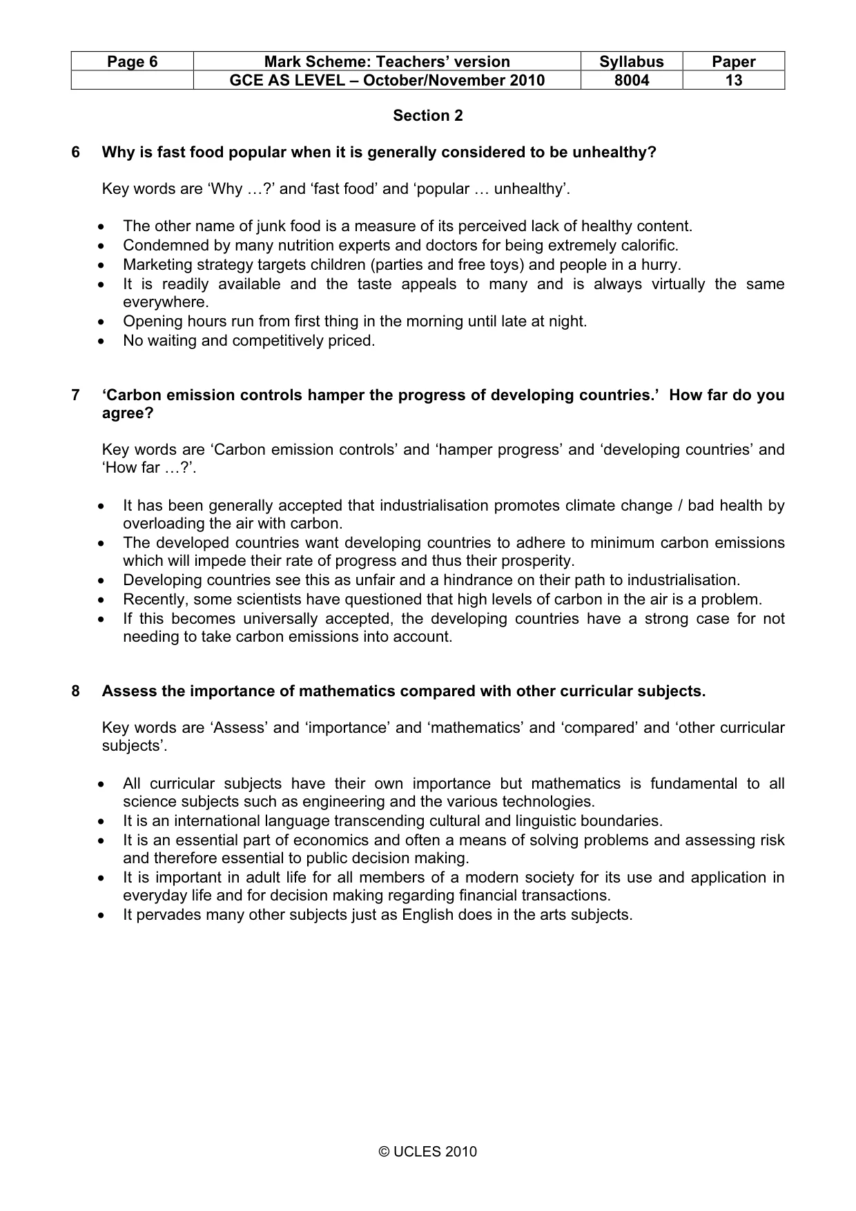 Mark scheme, page 6 of 8