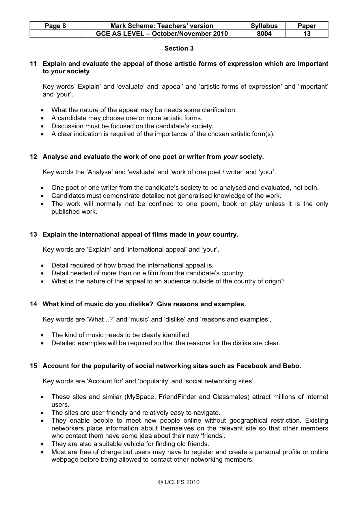 Mark scheme, page 8 of 8