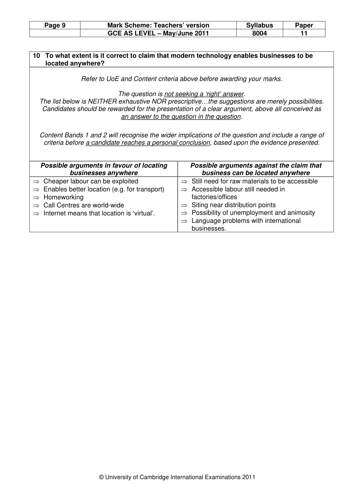 Mark scheme, page 9 of 12