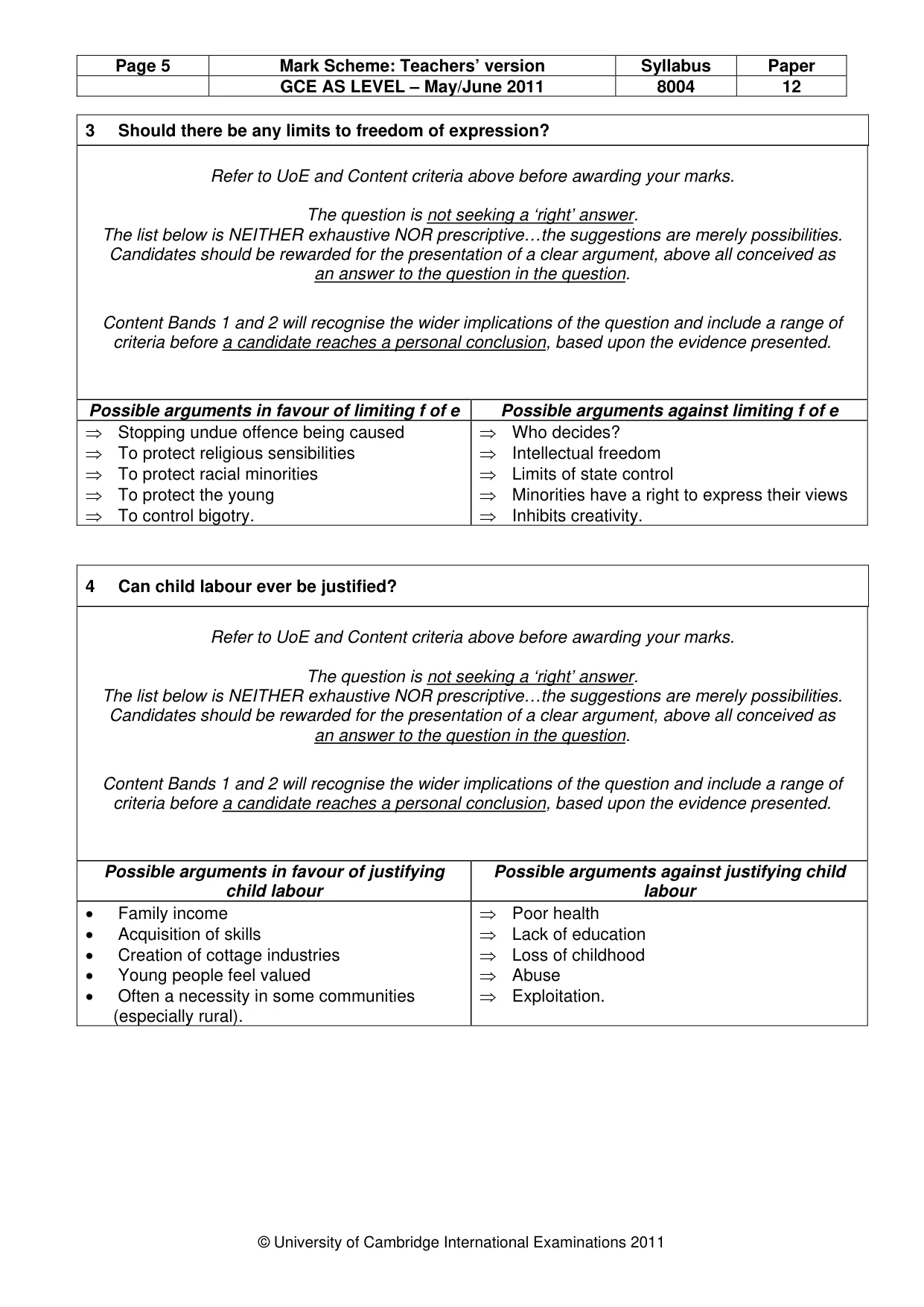 Mark scheme, page 5 of 12