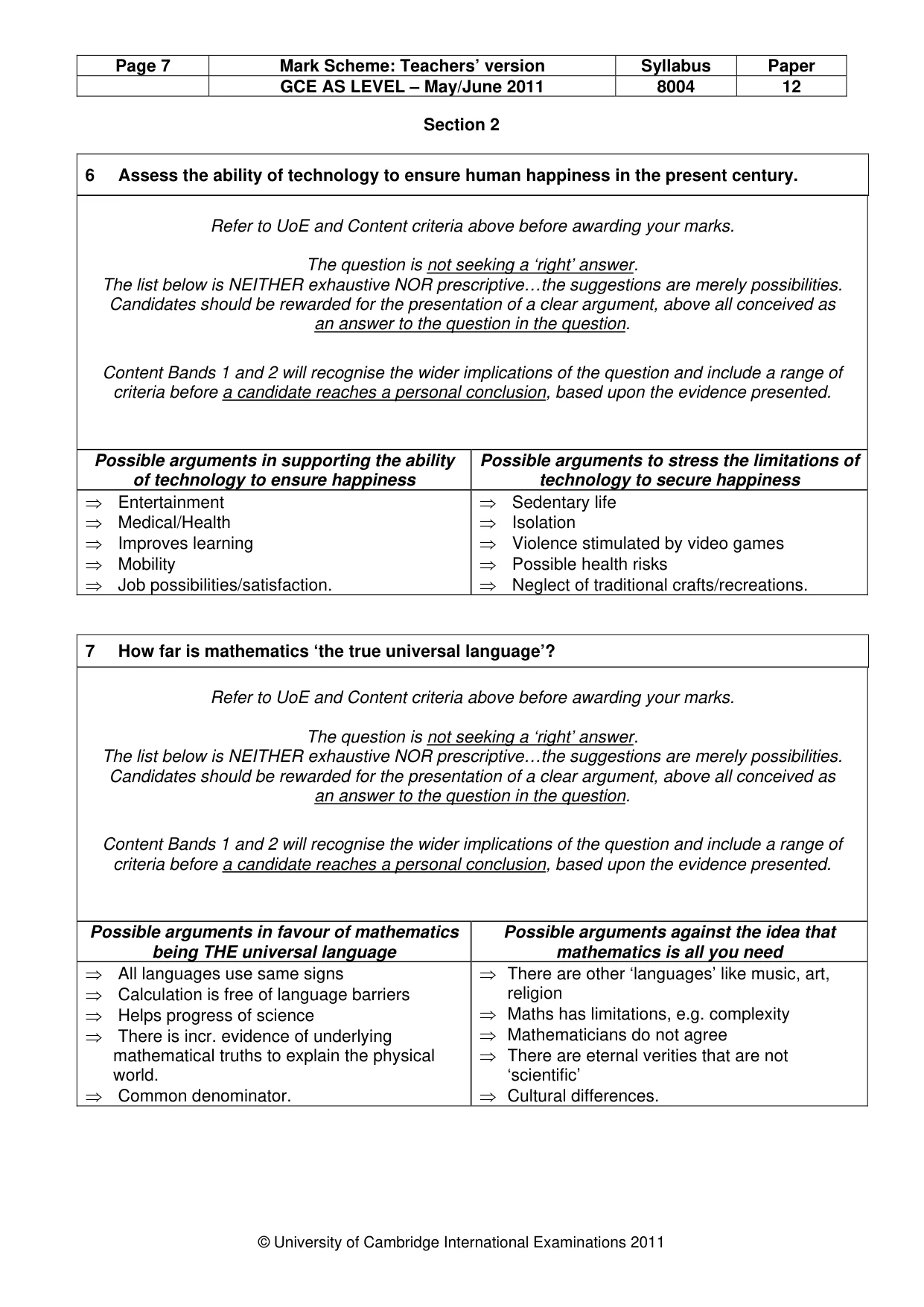 Mark scheme, page 7 of 12