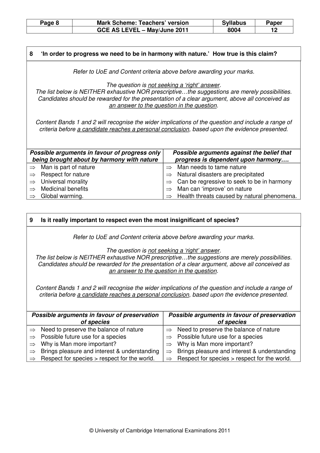 Mark scheme, page 8 of 12