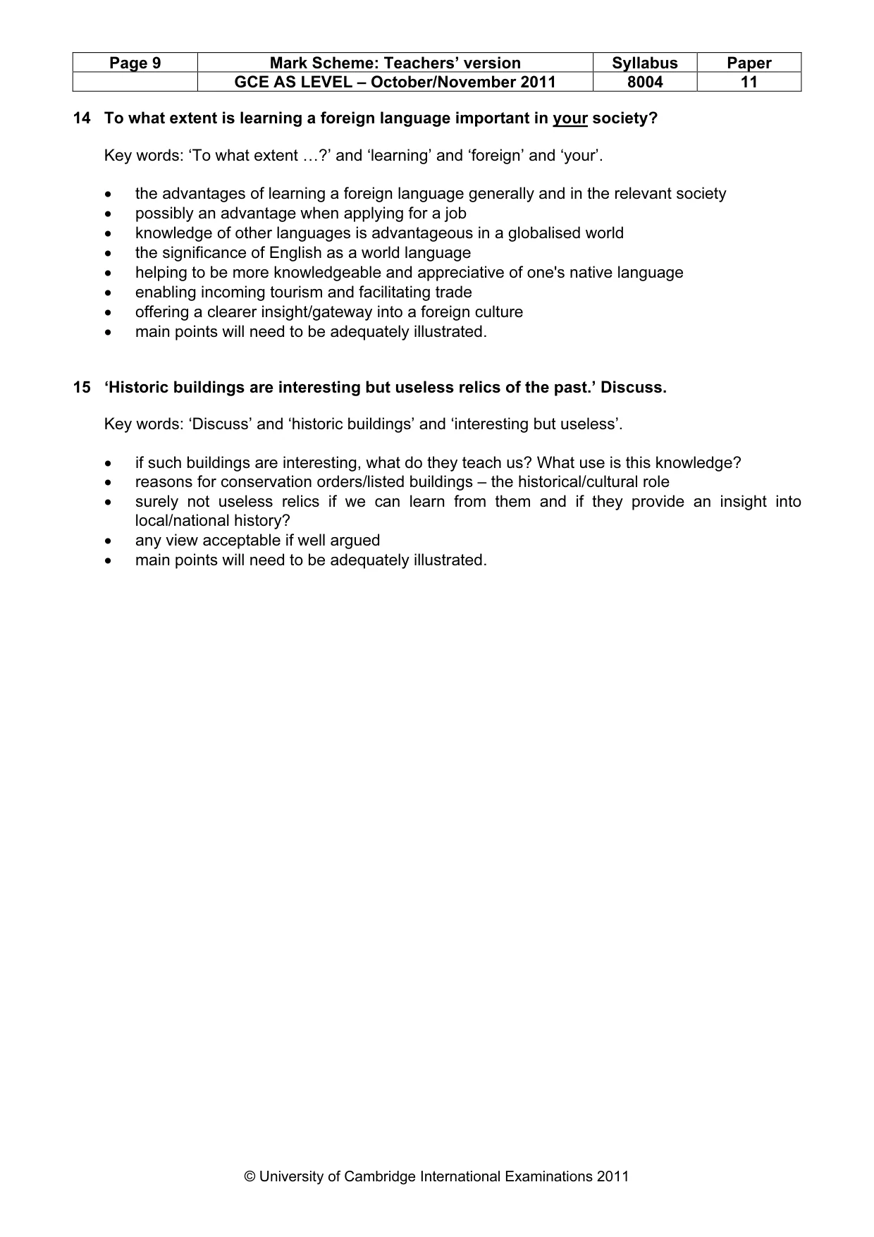 Mark scheme, page 9 of 9