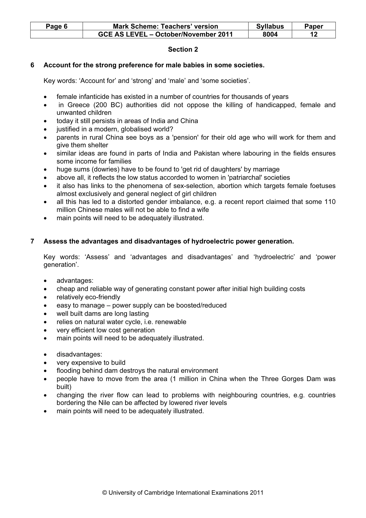 Mark scheme, page 6 of 9