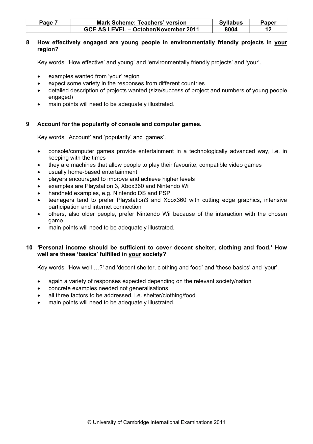 Mark scheme, page 7 of 9