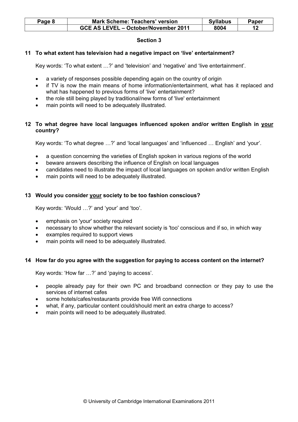 Mark scheme, page 8 of 9