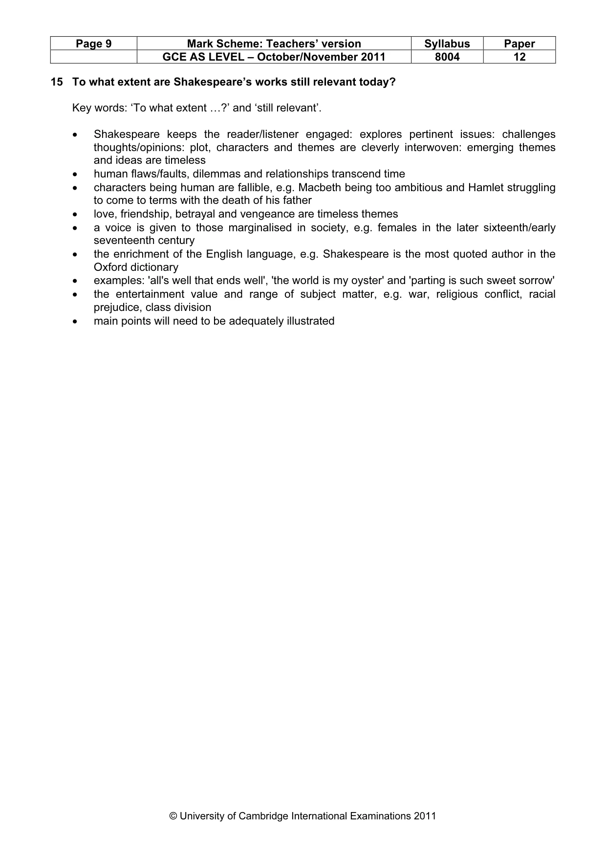 Mark scheme, page 9 of 9