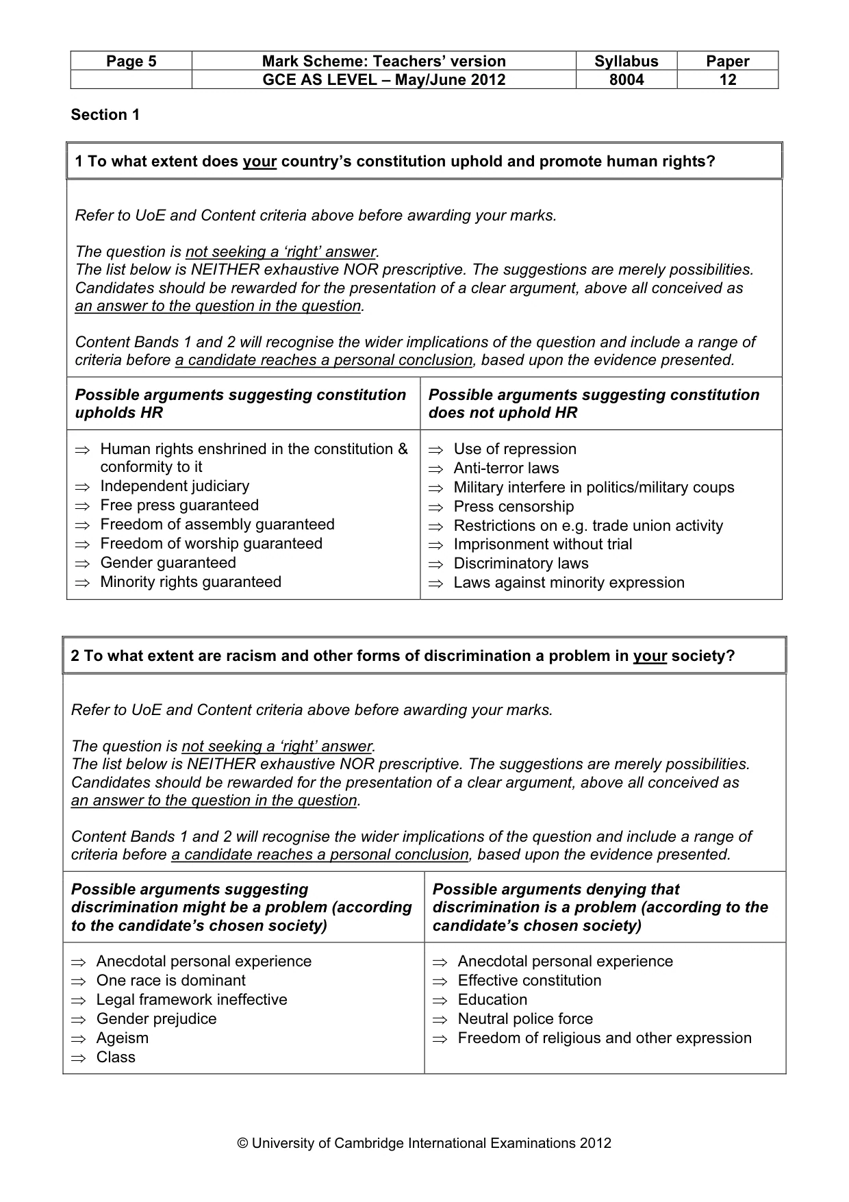Mark scheme, page 5 of 14