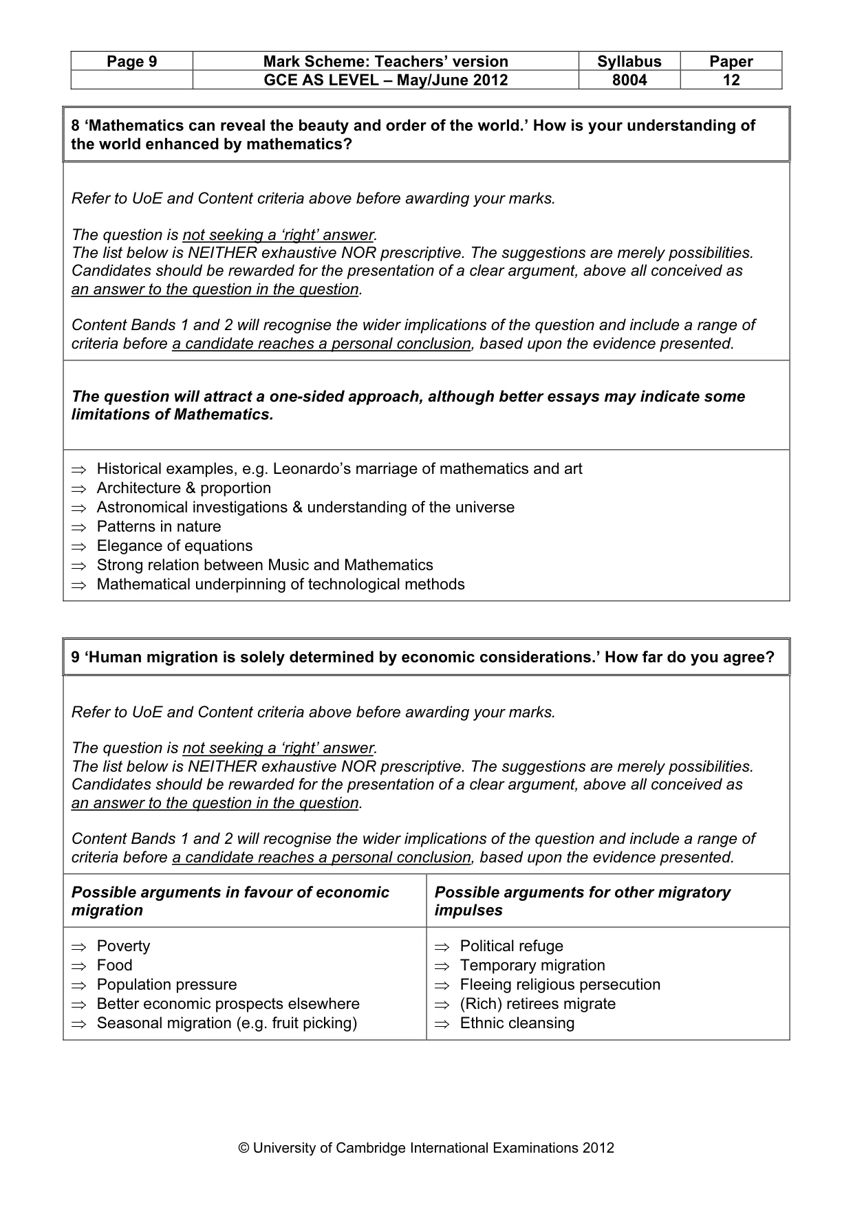 Mark scheme, page 9 of 14
