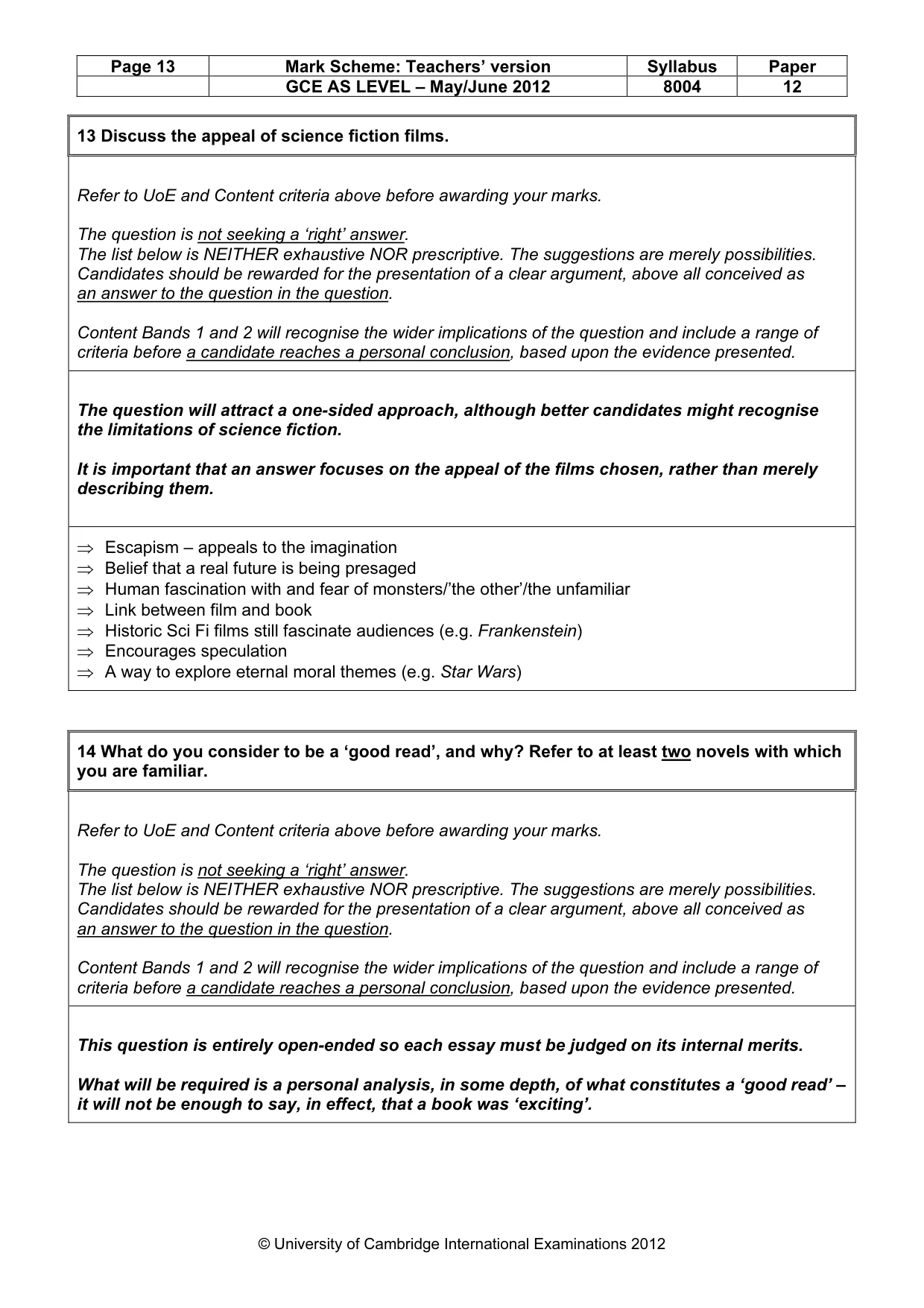 Mark scheme, page 13 of 14