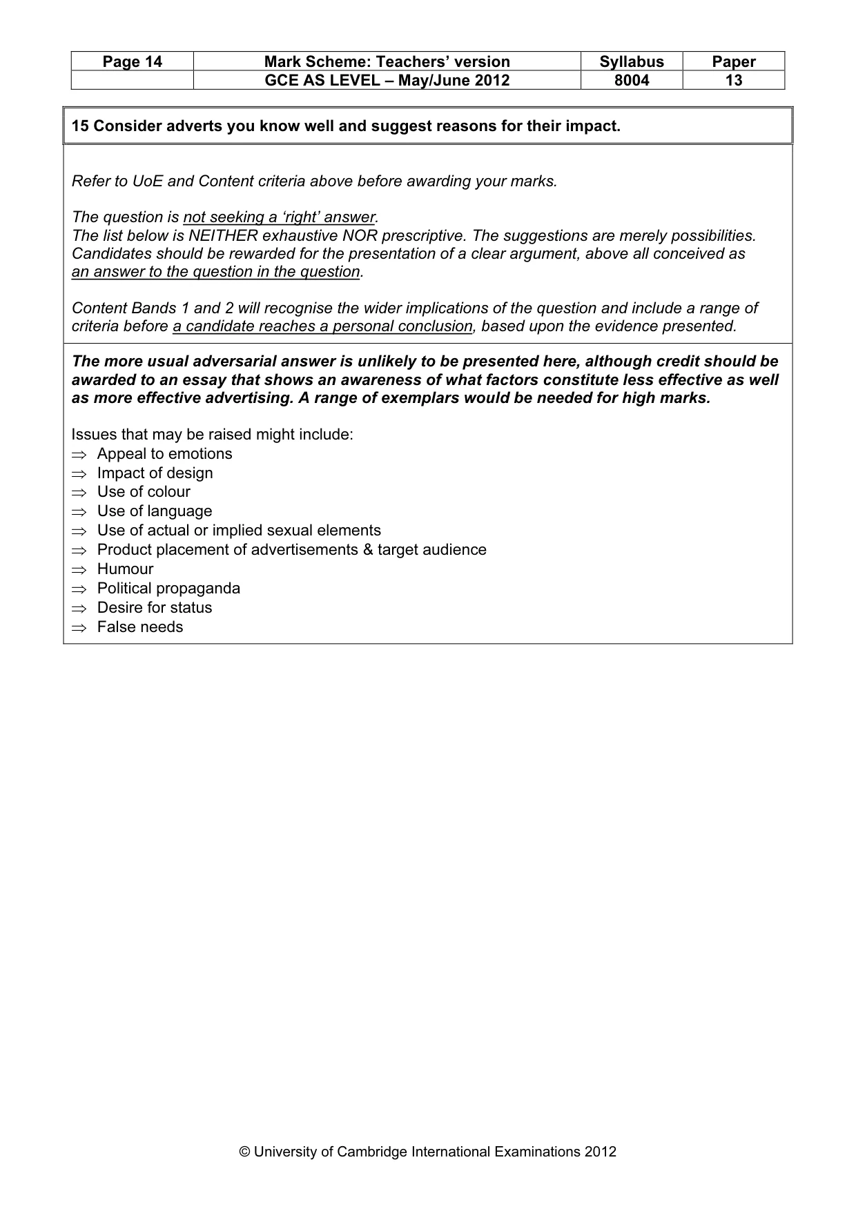Mark scheme, page 14 of 14