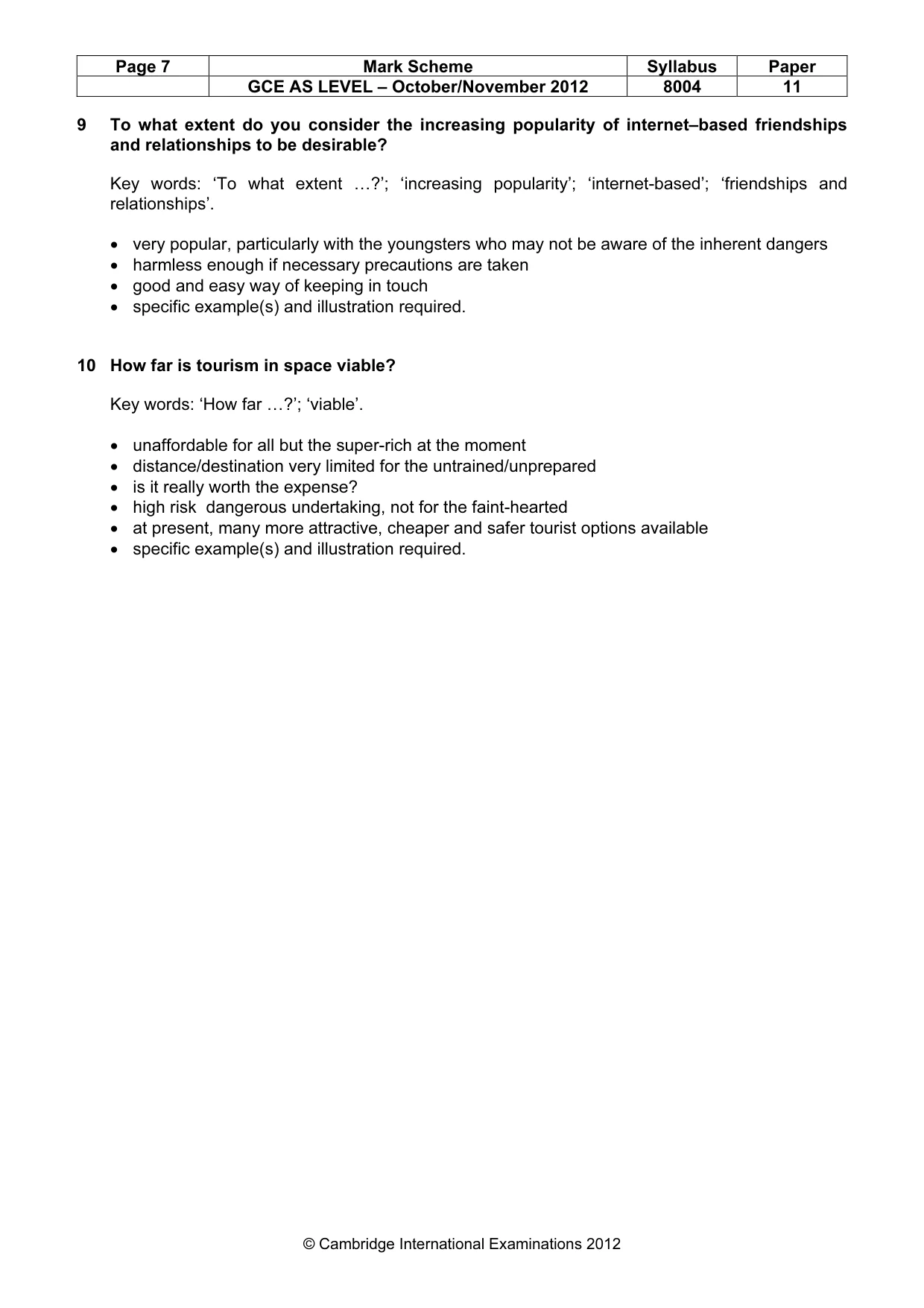 Mark scheme, page 7 of 9
