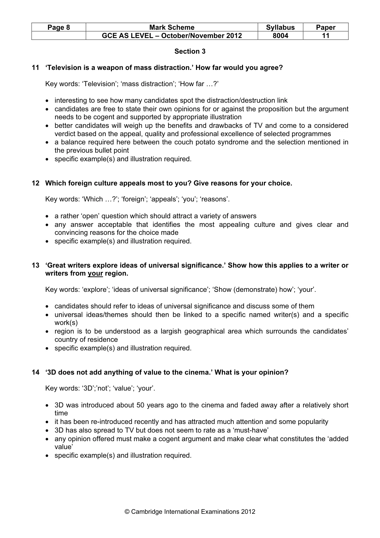 Mark scheme, page 8 of 9