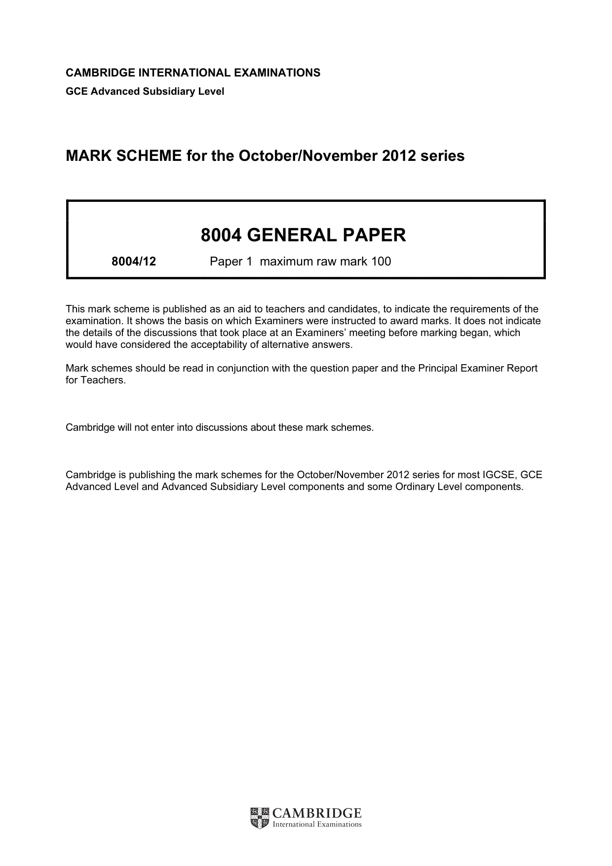 Mark scheme, page 1 of 10