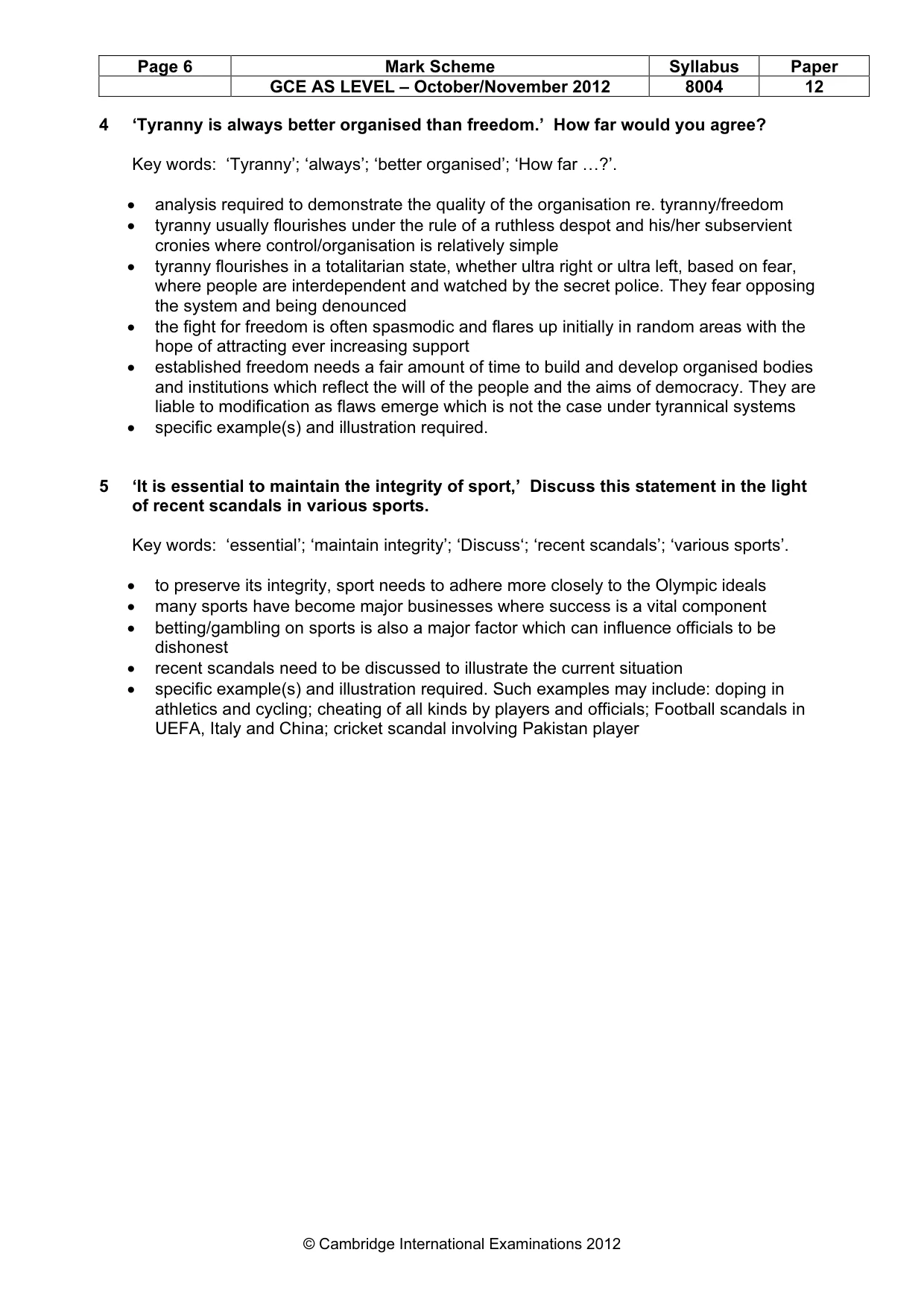 Mark scheme, page 6 of 10