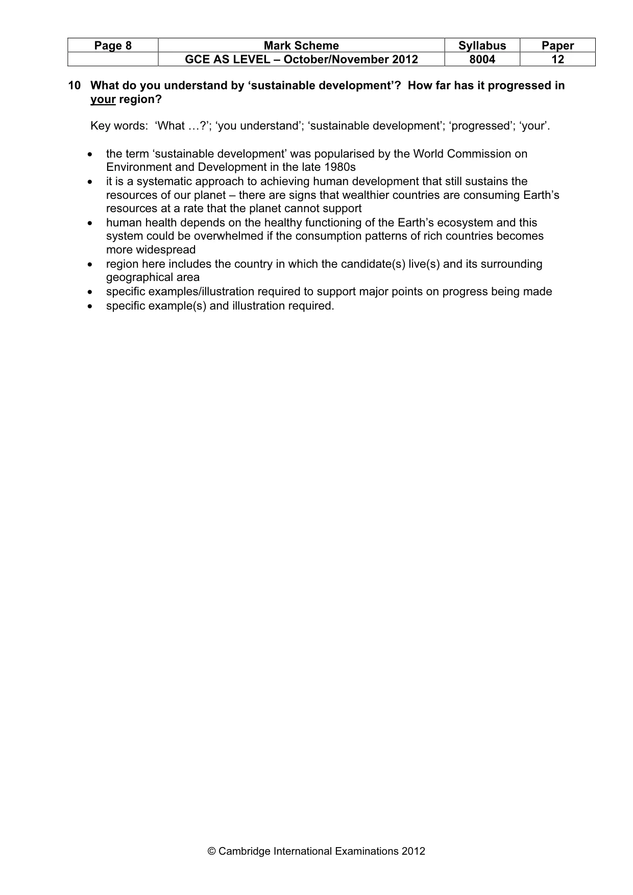 Mark scheme, page 8 of 10