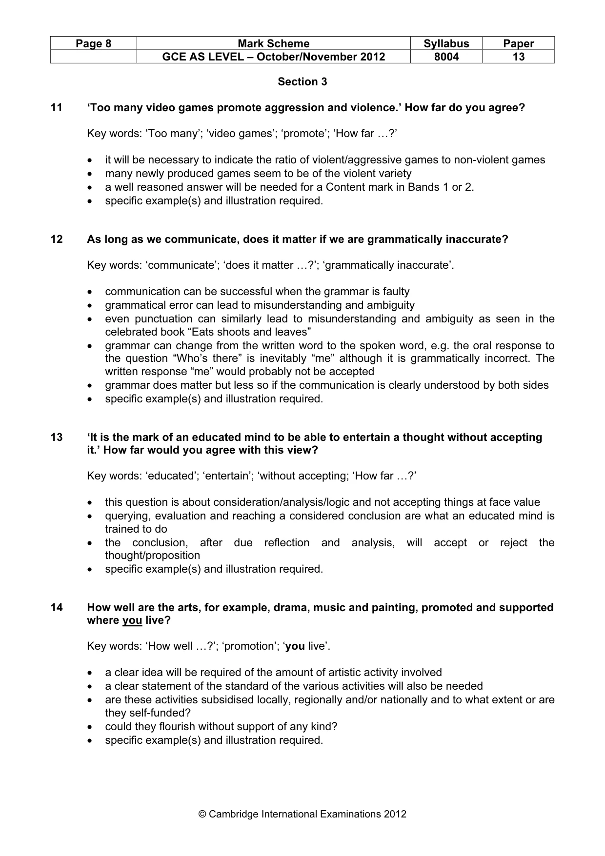 Mark scheme, page 8 of 9