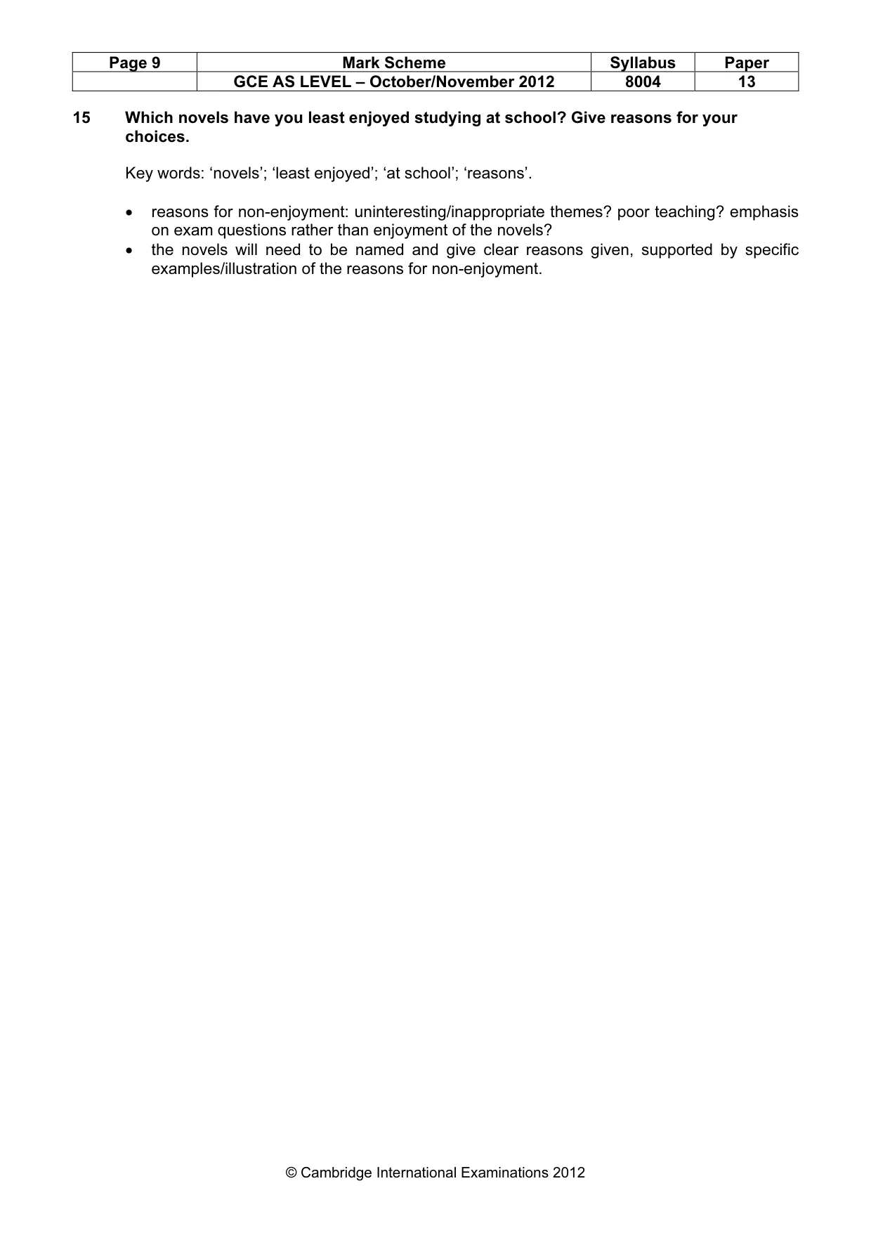 Mark scheme, page 9 of 9