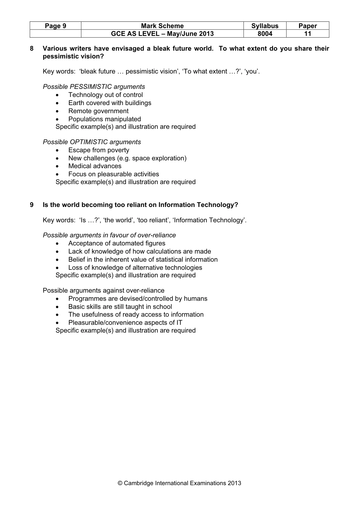 Mark scheme, page 9 of 12