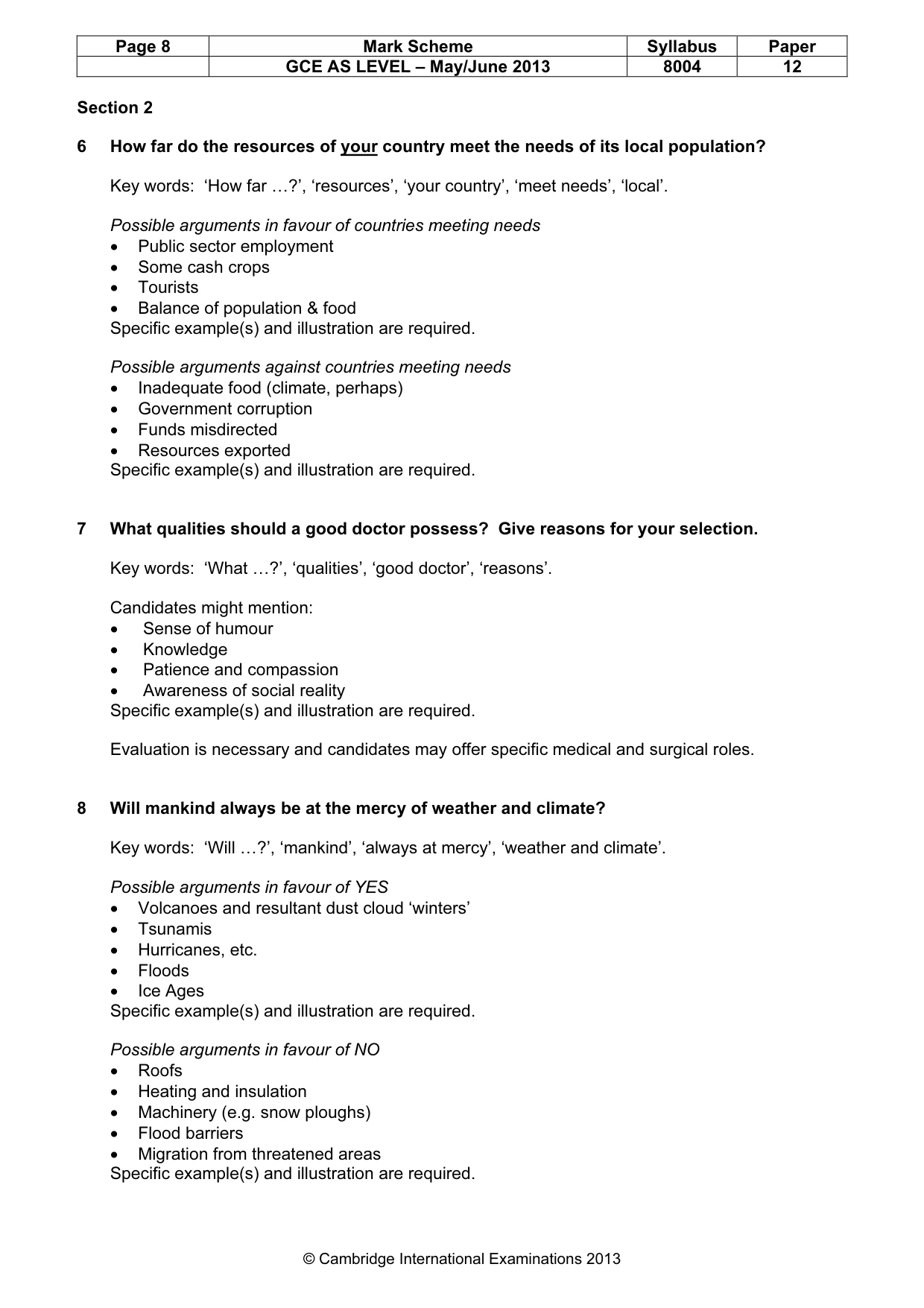 Mark scheme, page 8 of 11