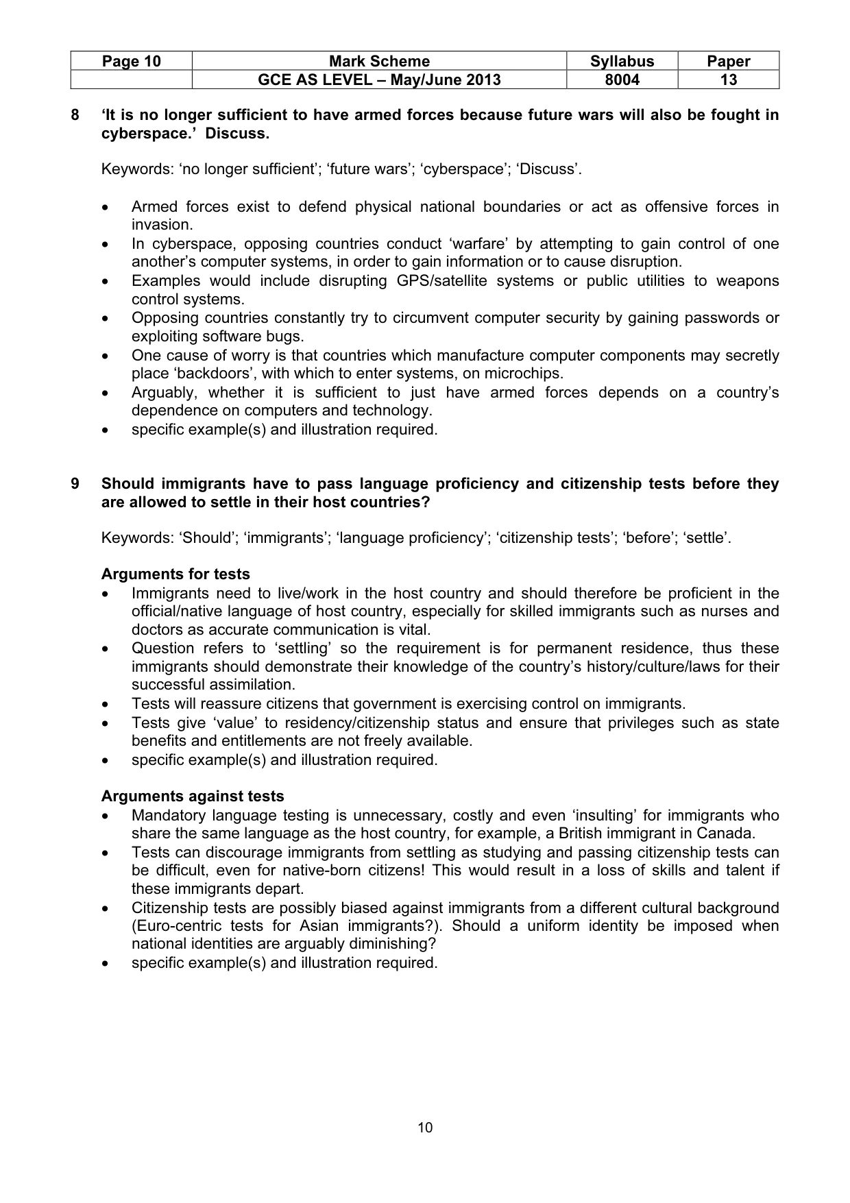 Mark scheme, page 10 of 13