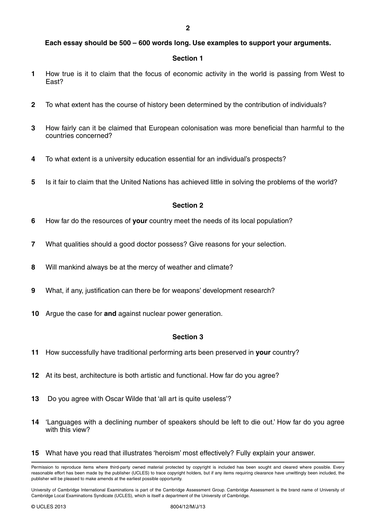 Cambridge A Level General Paper (AS Level only) 8004 2013 May/June Paper 1 · Variant 2 question paper, page 2 of 2