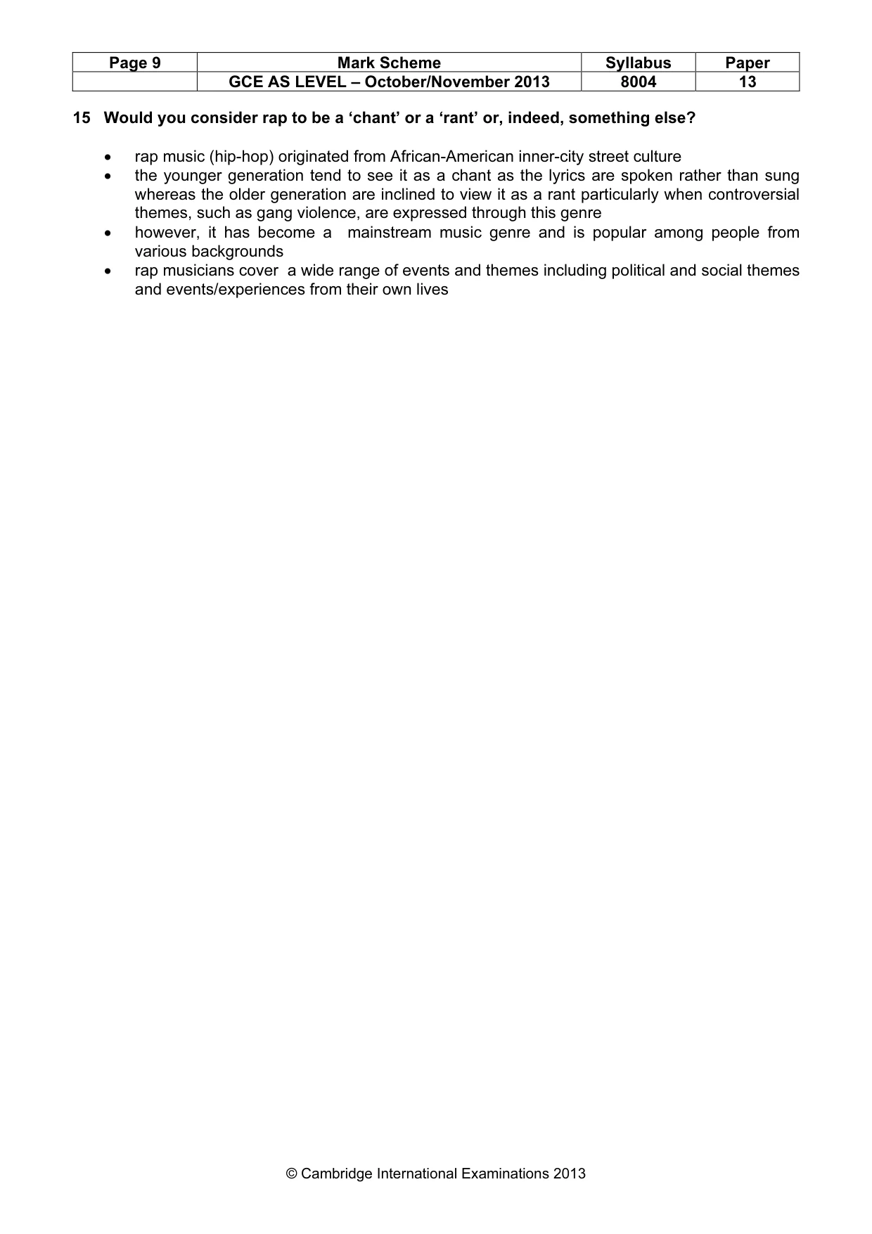 Mark scheme, page 9 of 9