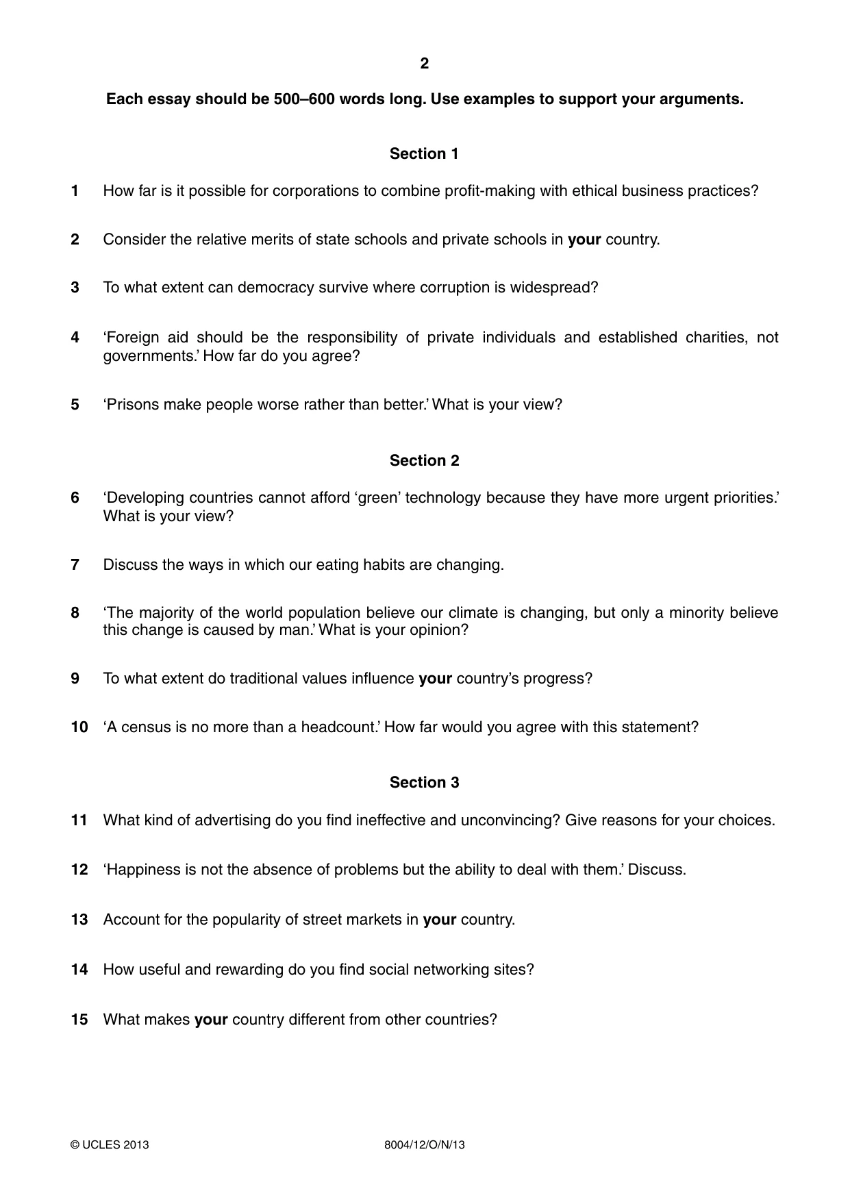 Cambridge A Level General Paper (AS Level only) 8004 2013 Oct/Nov Paper 1 · Variant 2 question paper, page 2 of 8
