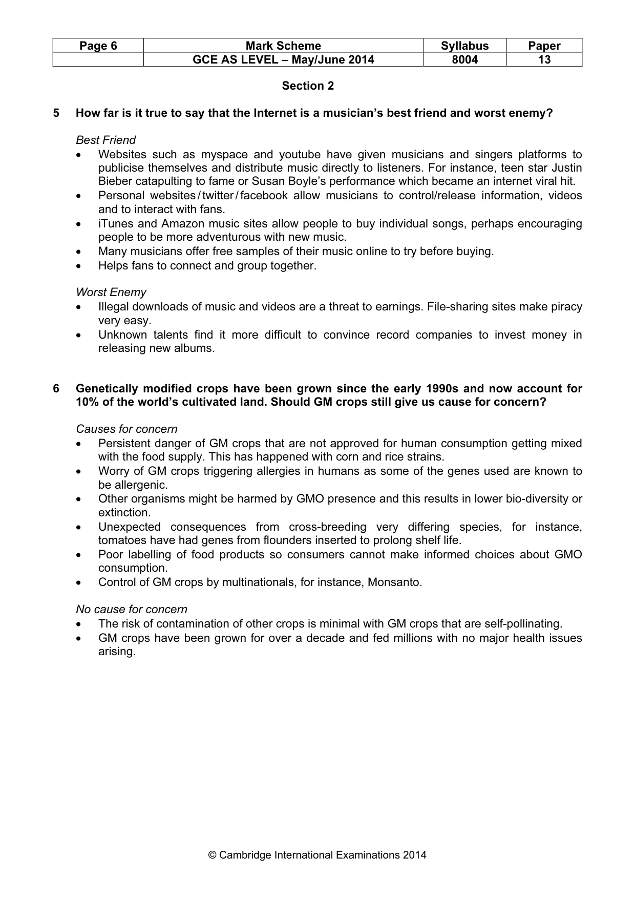 Mark scheme, page 6 of 9