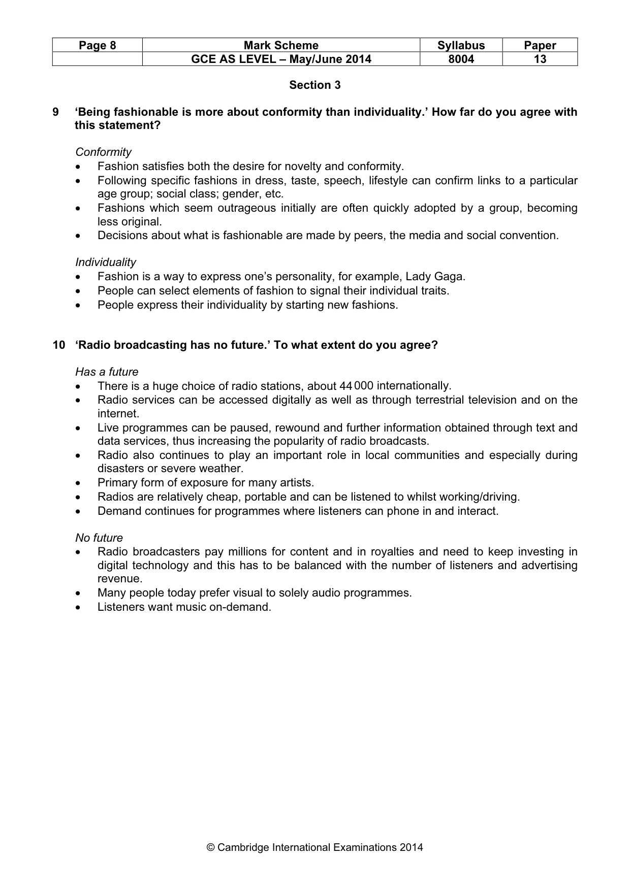 Mark scheme, page 8 of 9